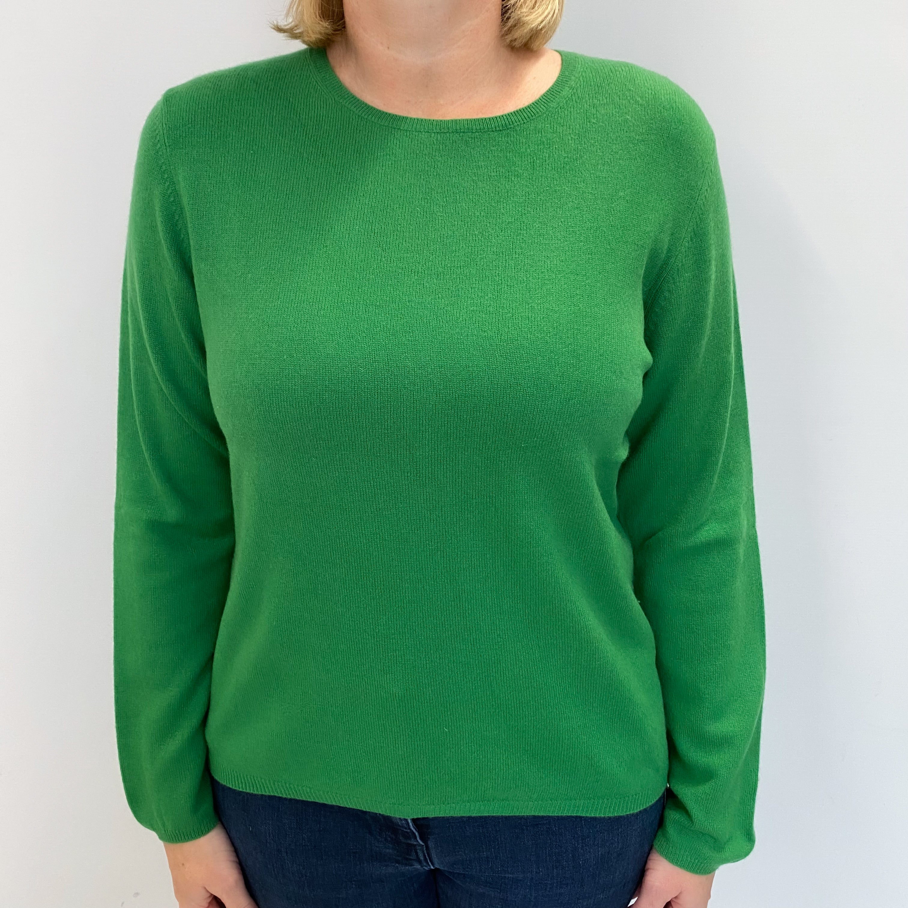 Shamrock Green Cashmere Crew Neck Jumper Large