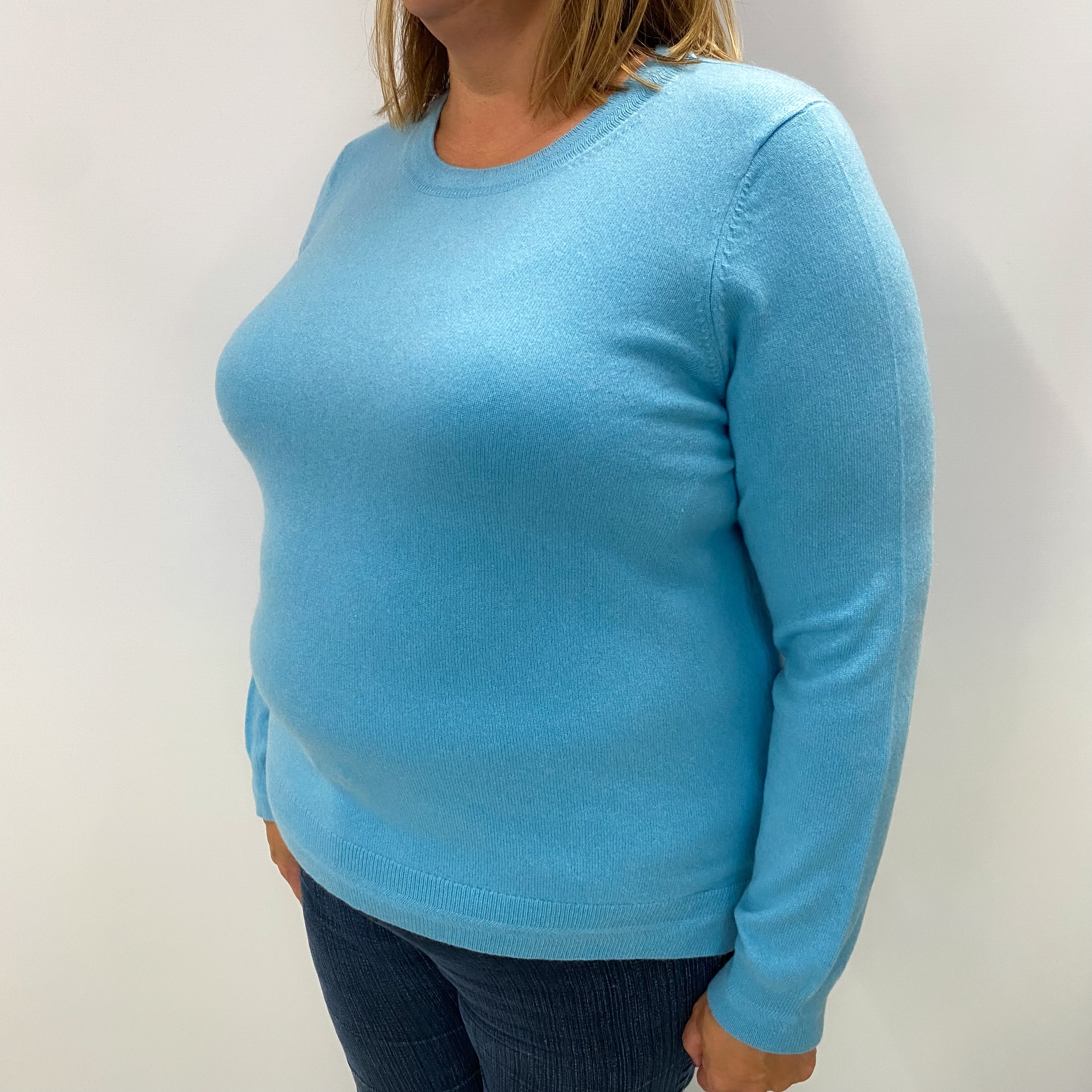 Sky Blue Cashmere Crew Neck Jumper Extra Large