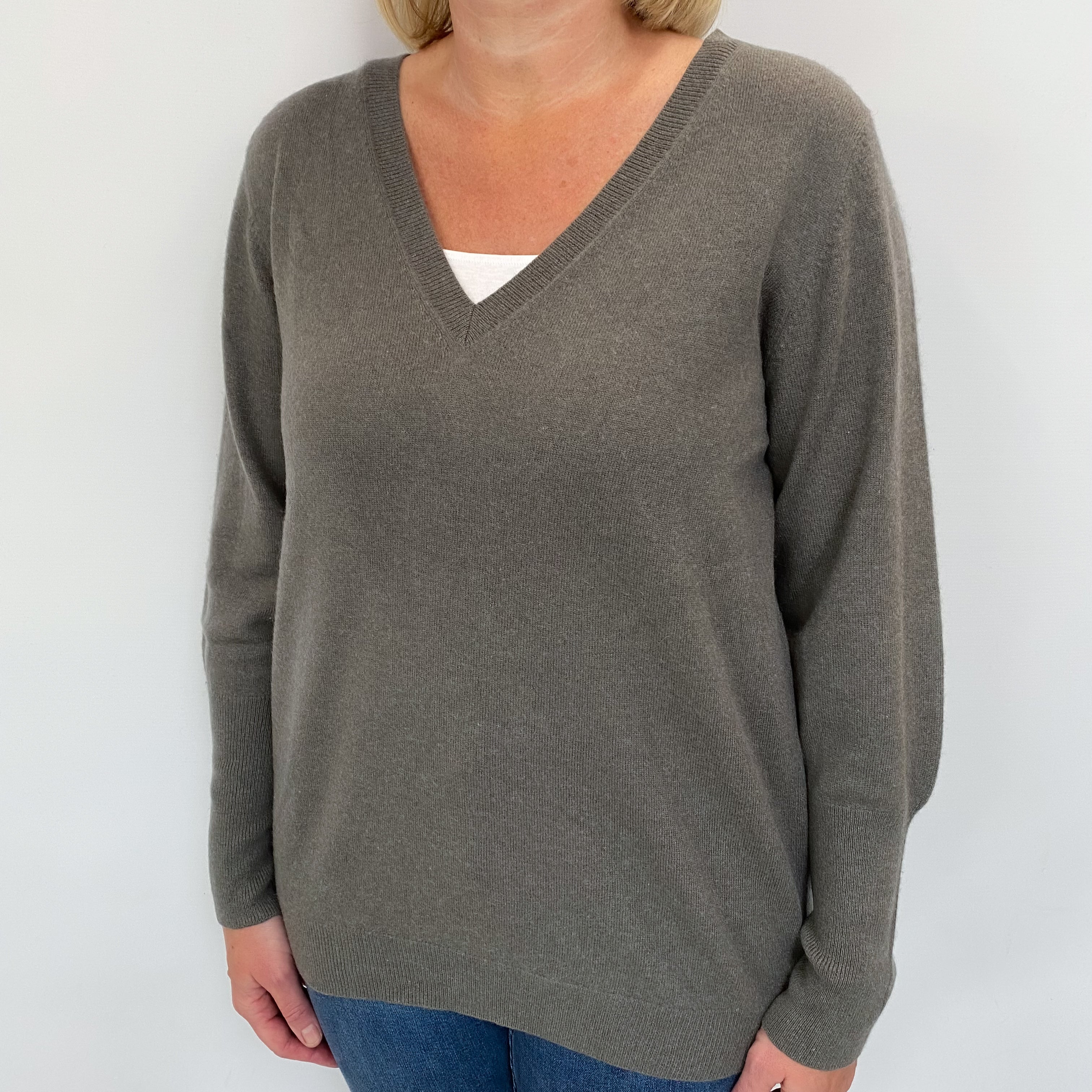 Donkey Grey Cashmere V Neck Jumper Large