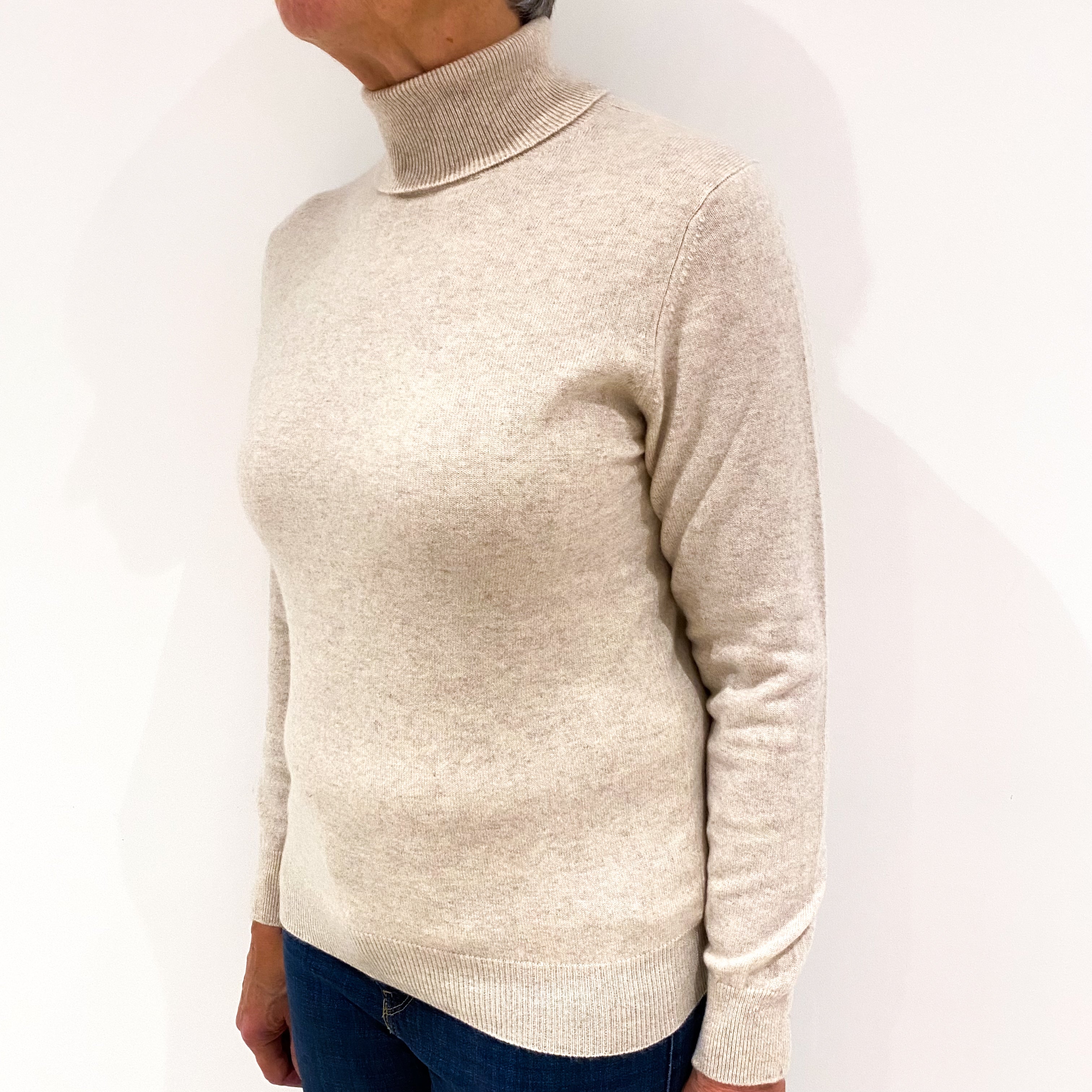 Ivory Cream Cashmere Polo Neck Jumper Medium