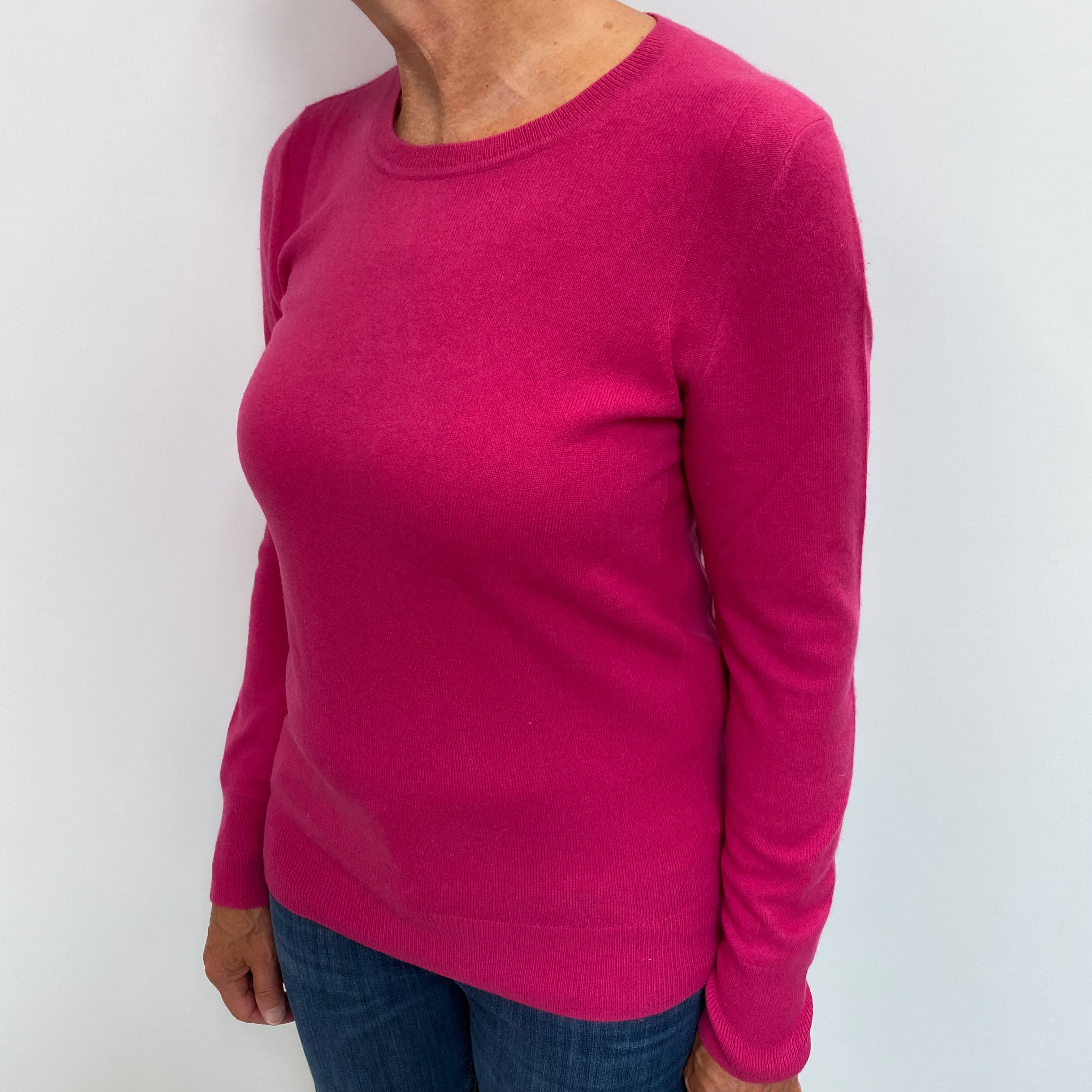 Fuchsia Pink Cashmere Crew Neck Jumper Medium