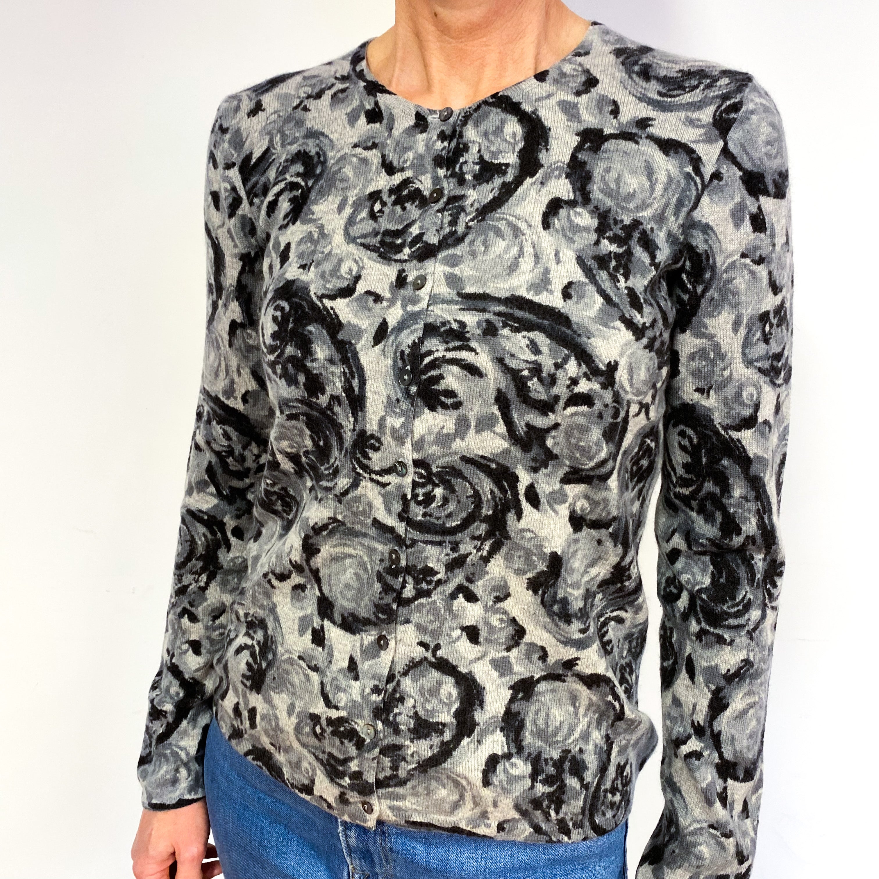 Grey And Black Cashmere Cardigan Medium