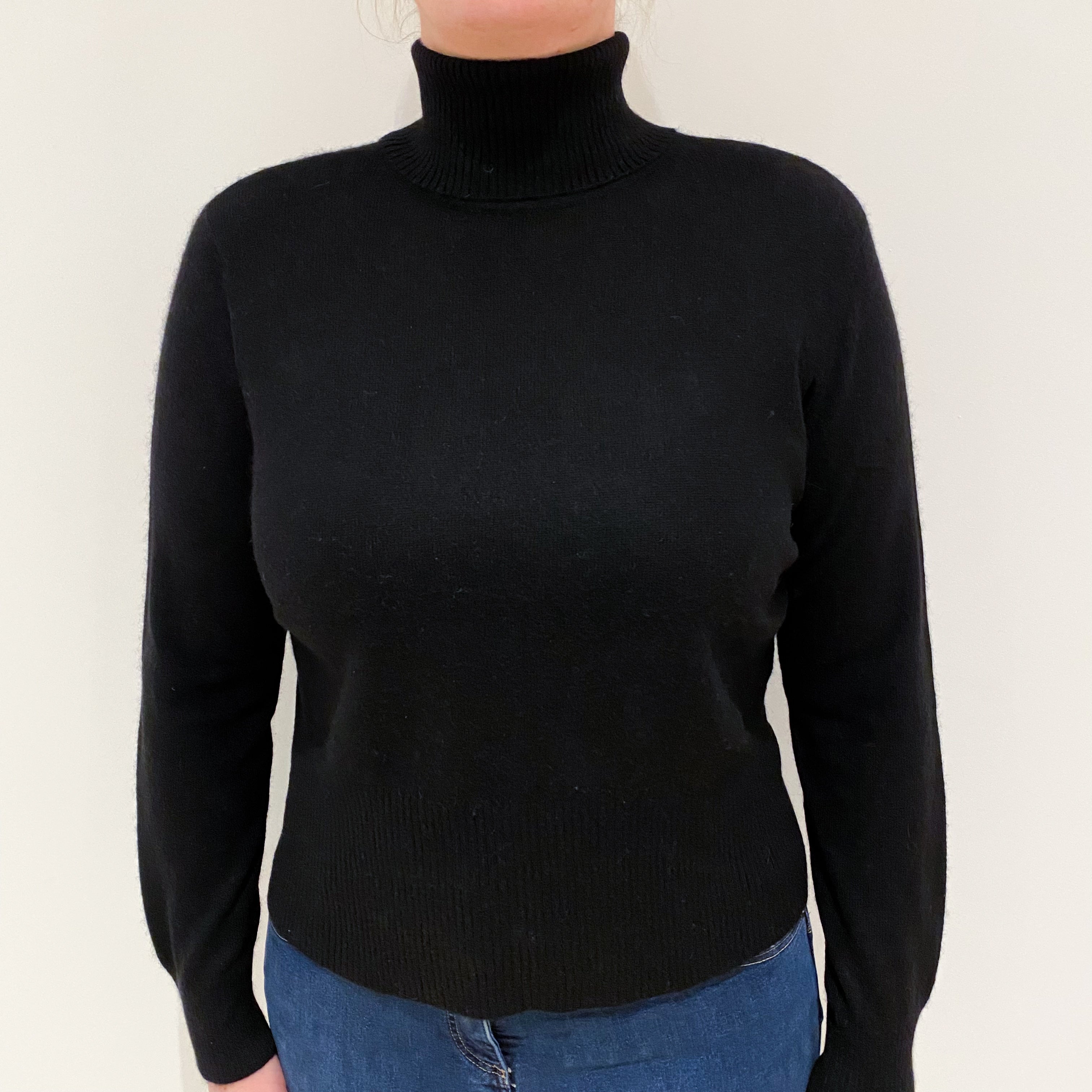 Black Cashmere Polo Neck Jumper Large