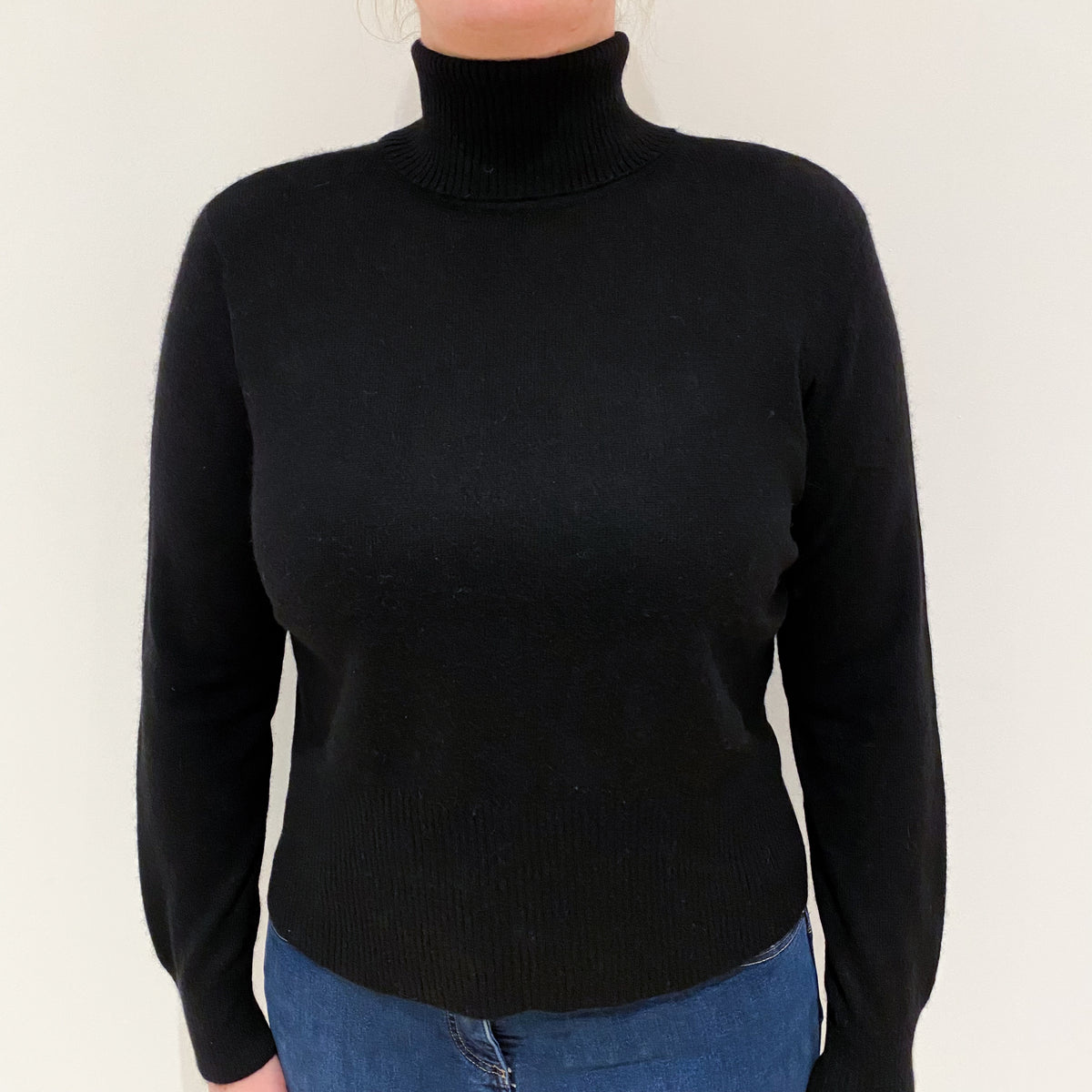 Black Cashmere Polo Neck Jumper Large
