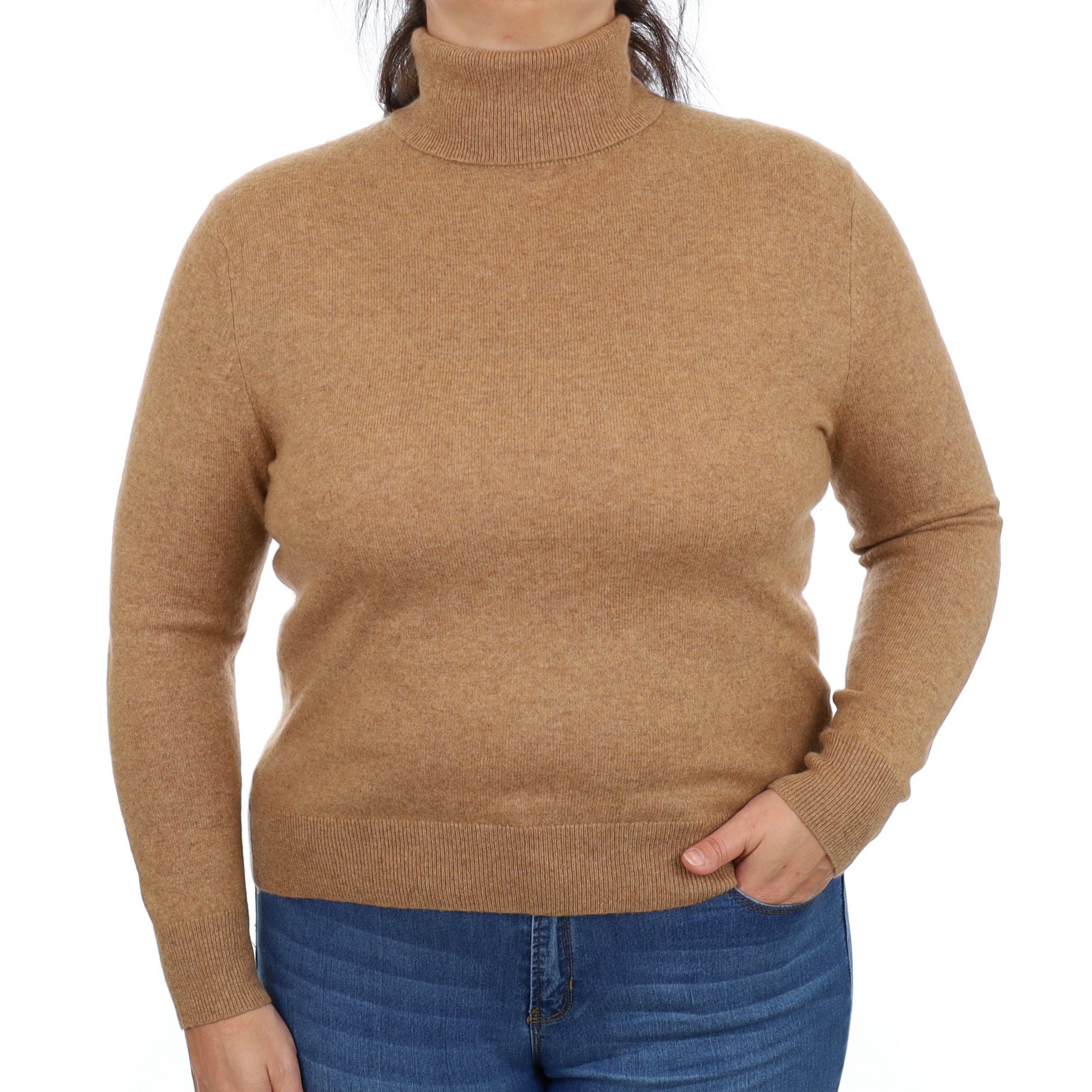 Butterscotch Brown Cashmere Polo Neck Jumper Large