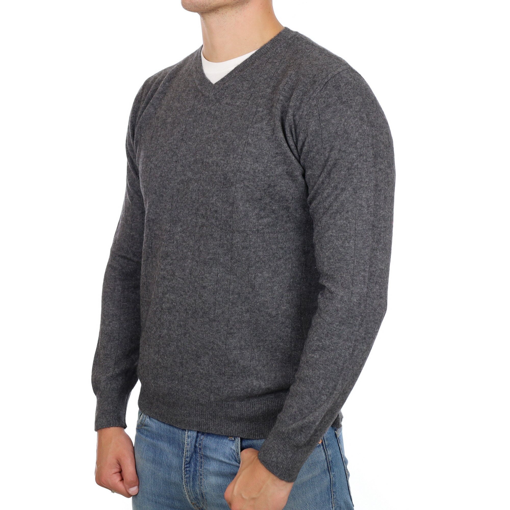 Men's Slate Grey Cashmere V Neck Jumper XL