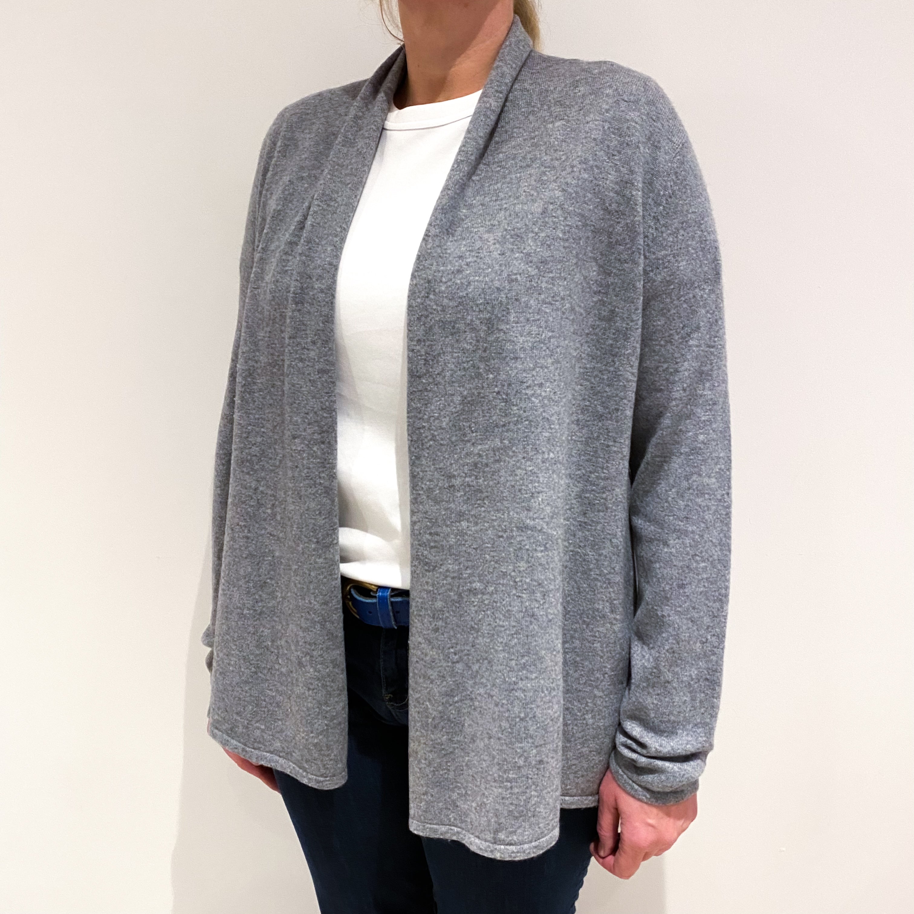 Steel Grey Cashmere Edge to Edge Cardigan Large