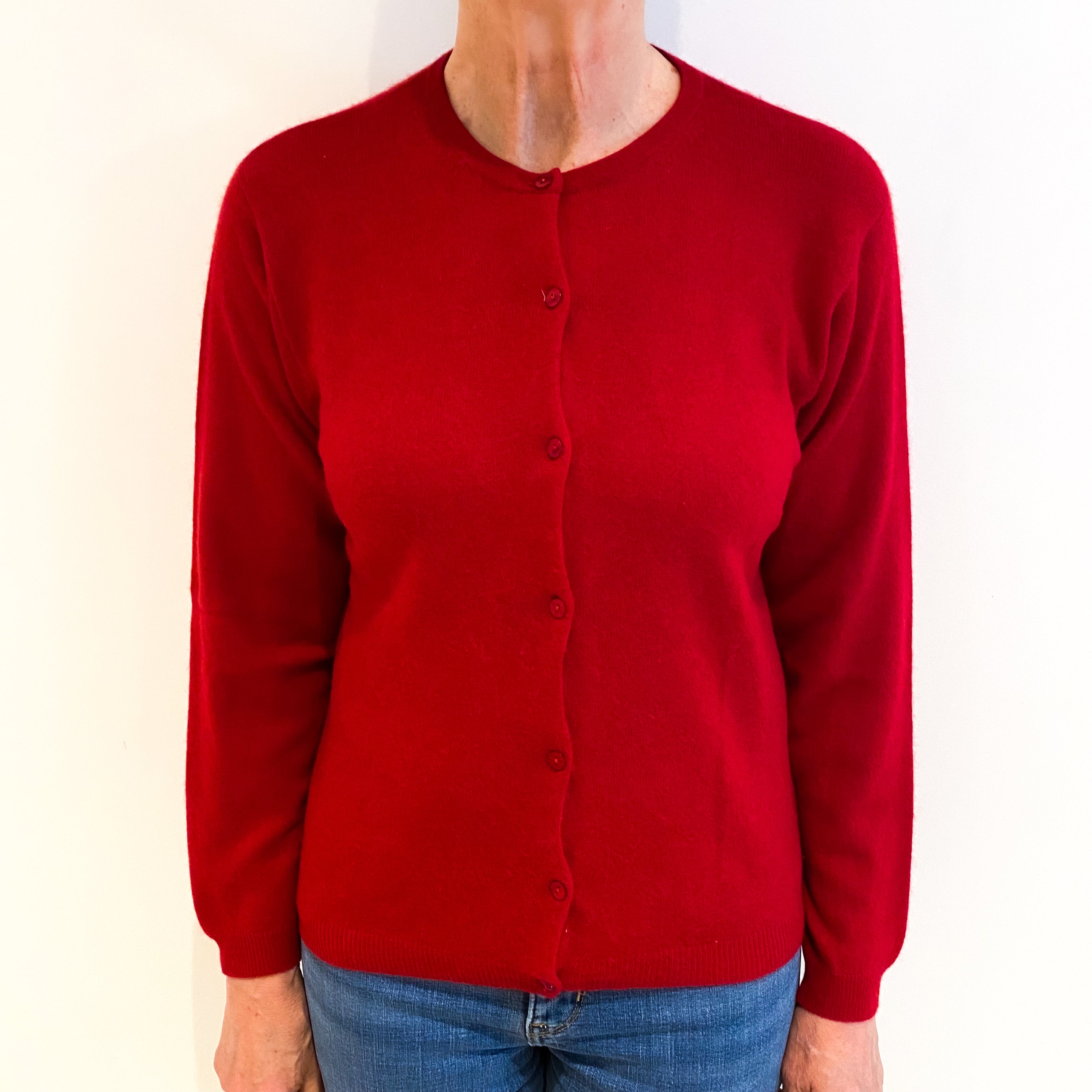 Berry Red Cashmere Crew Neck Cardigan Medium