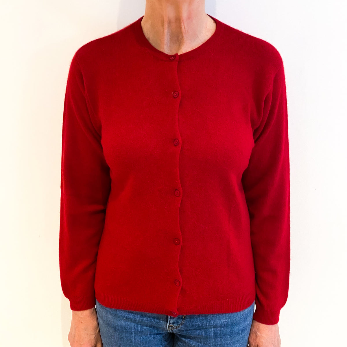 Berry Red Cashmere Crew Neck Cardigan Medium