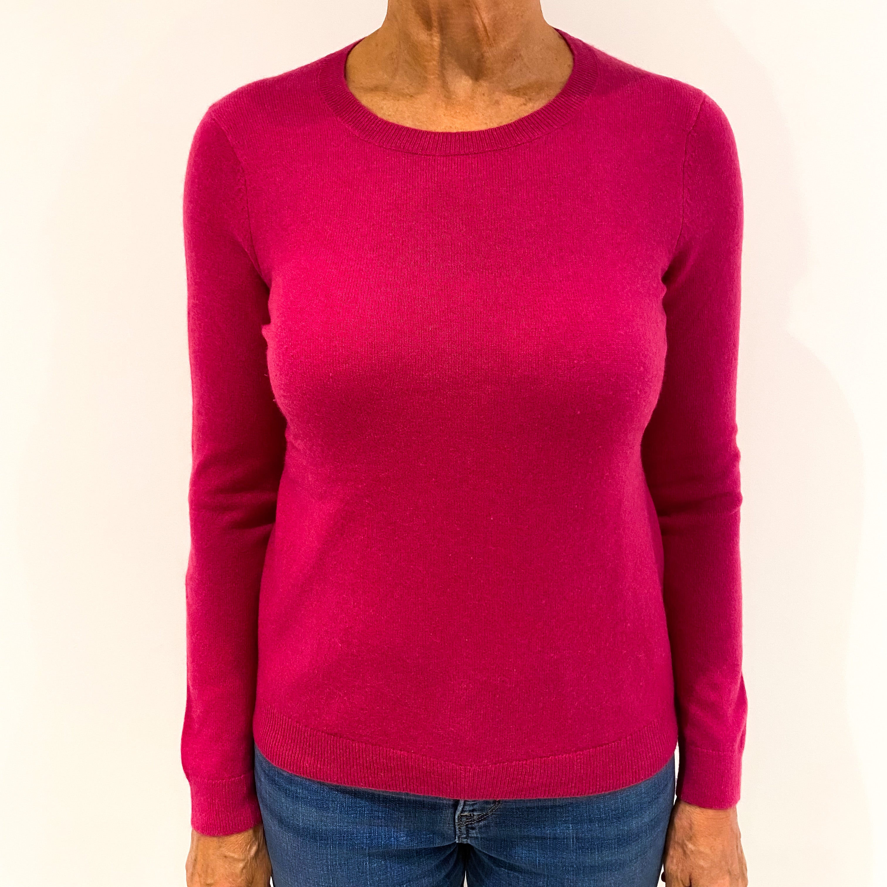 Raspberry Pink Cashmere Crew Neck Jumper Medium