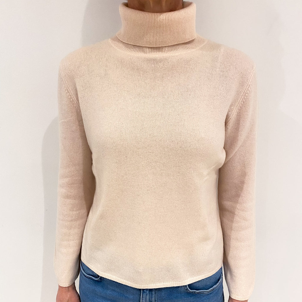 Pale Shell Pink Cashmere Polo Neck Jumper Small