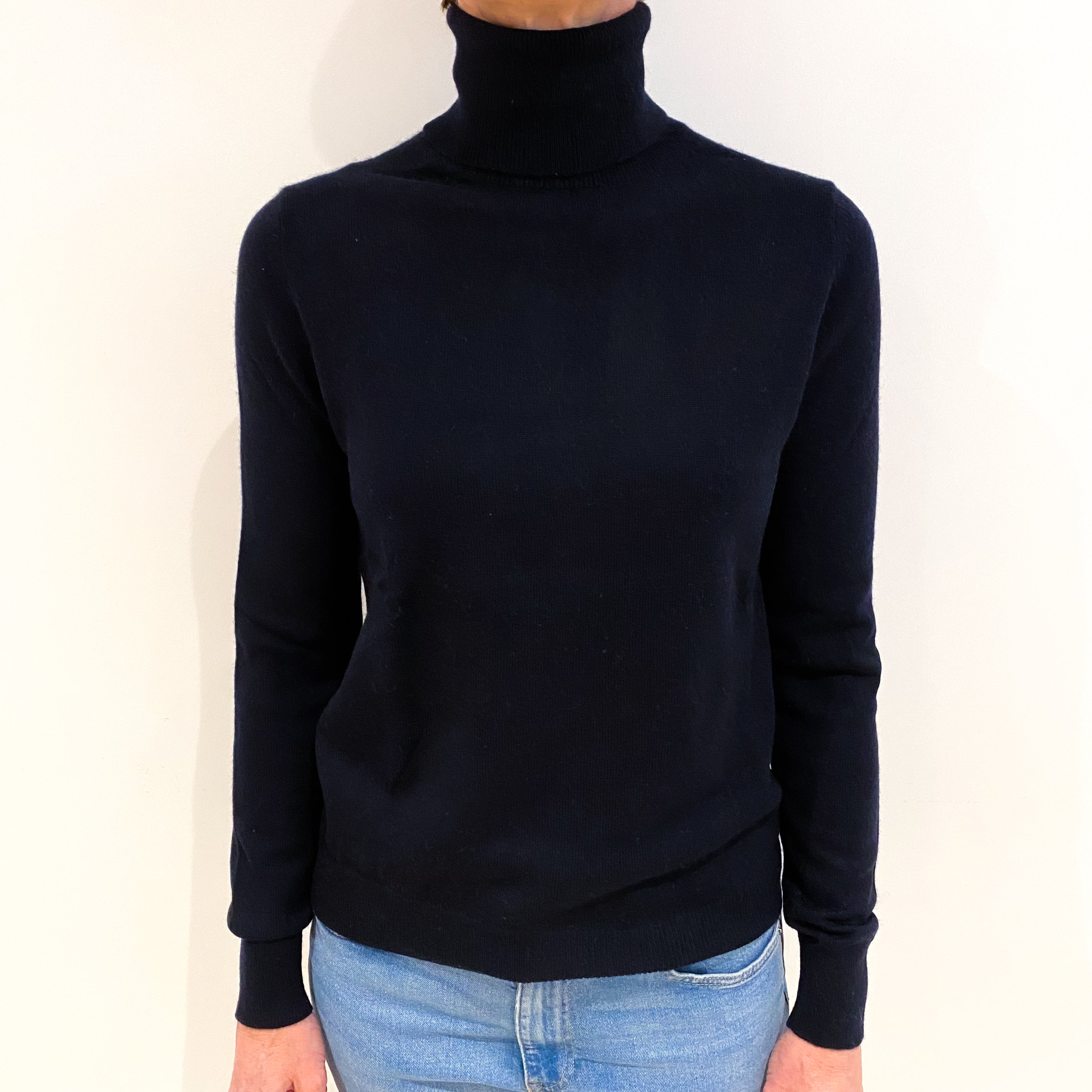 Navy Blue Cashmere Polo Neck Jumper Small
