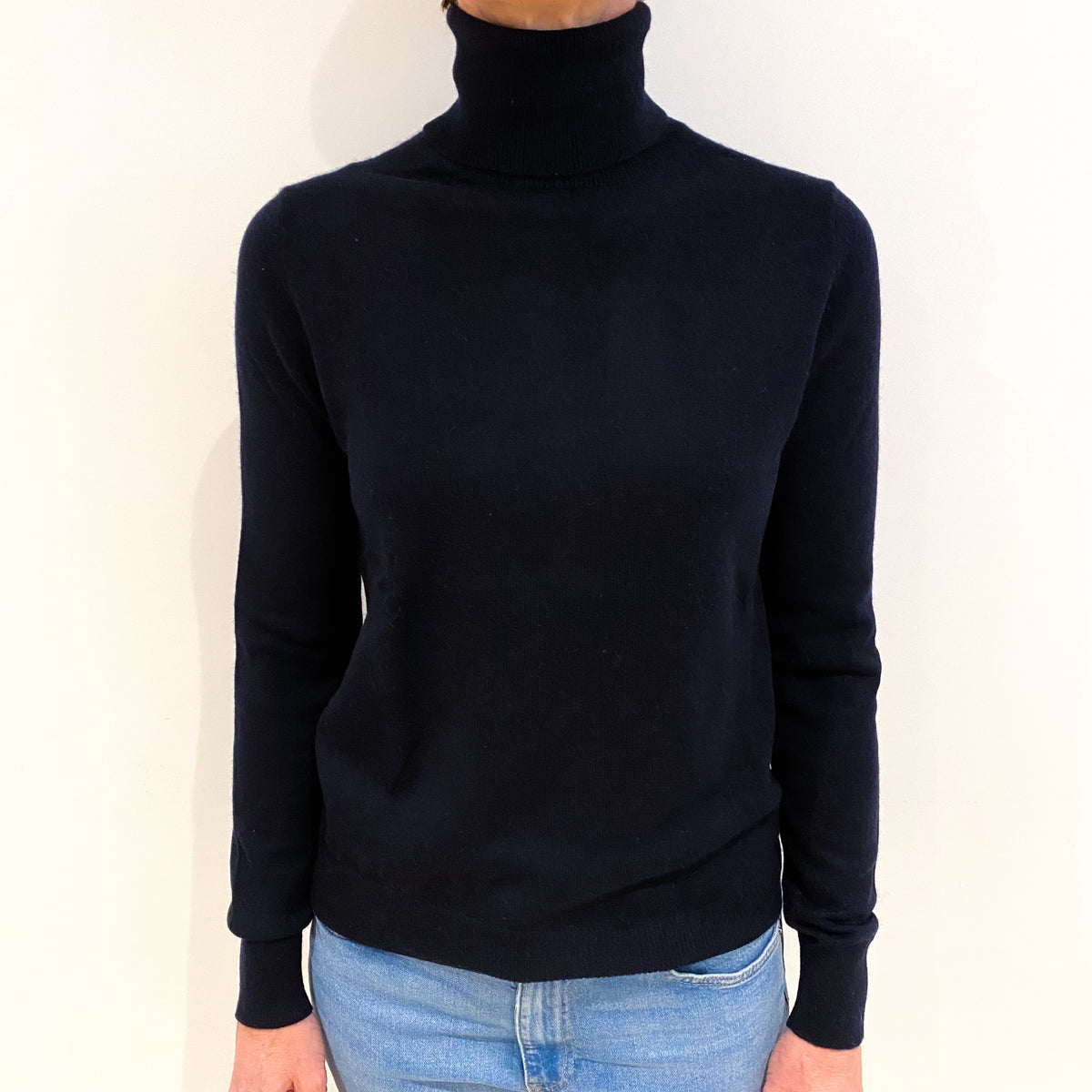 Navy Blue Cashmere Polo Neck Jumper Small