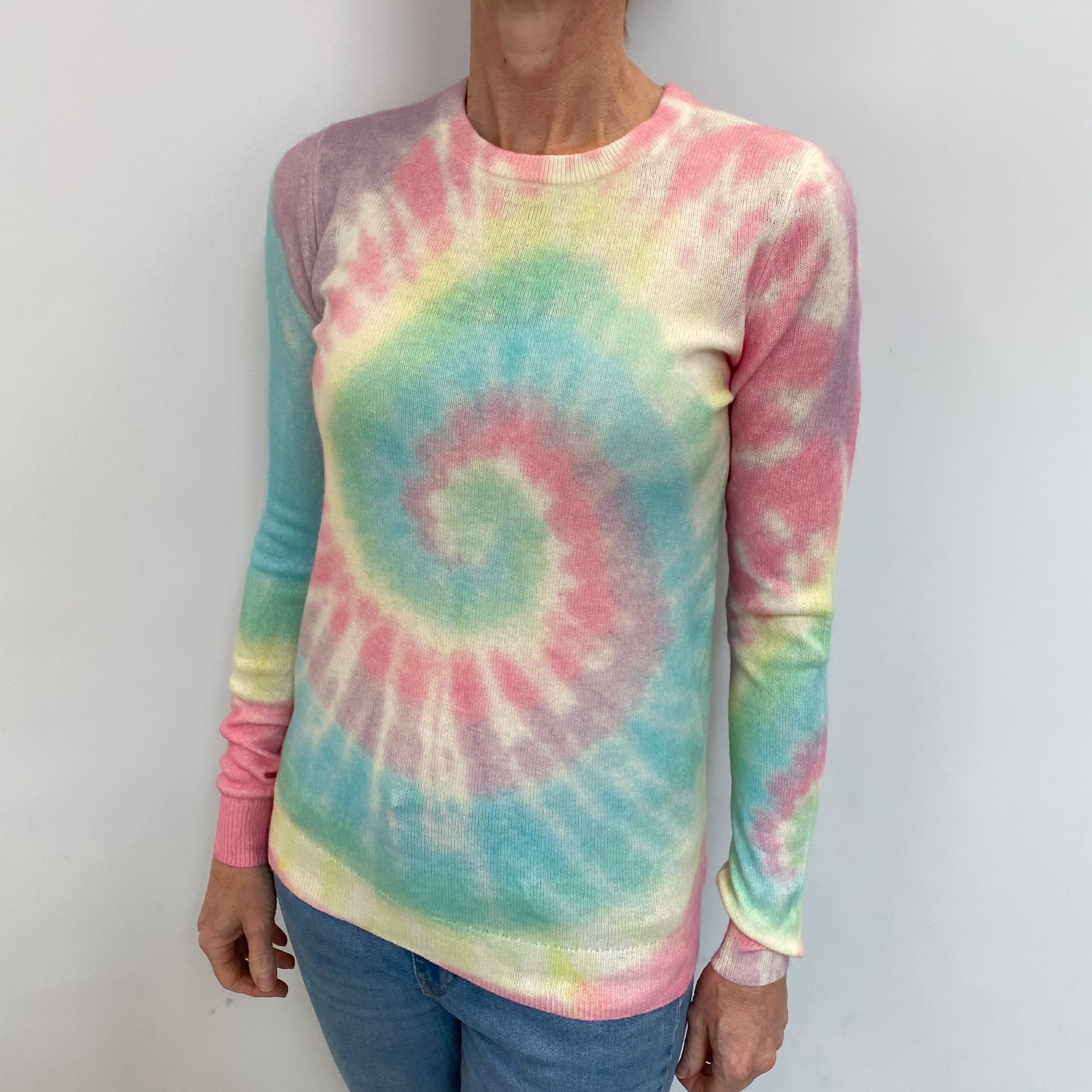 Multicolour Tie Dye Cashmere Crew Neck Jumper Small