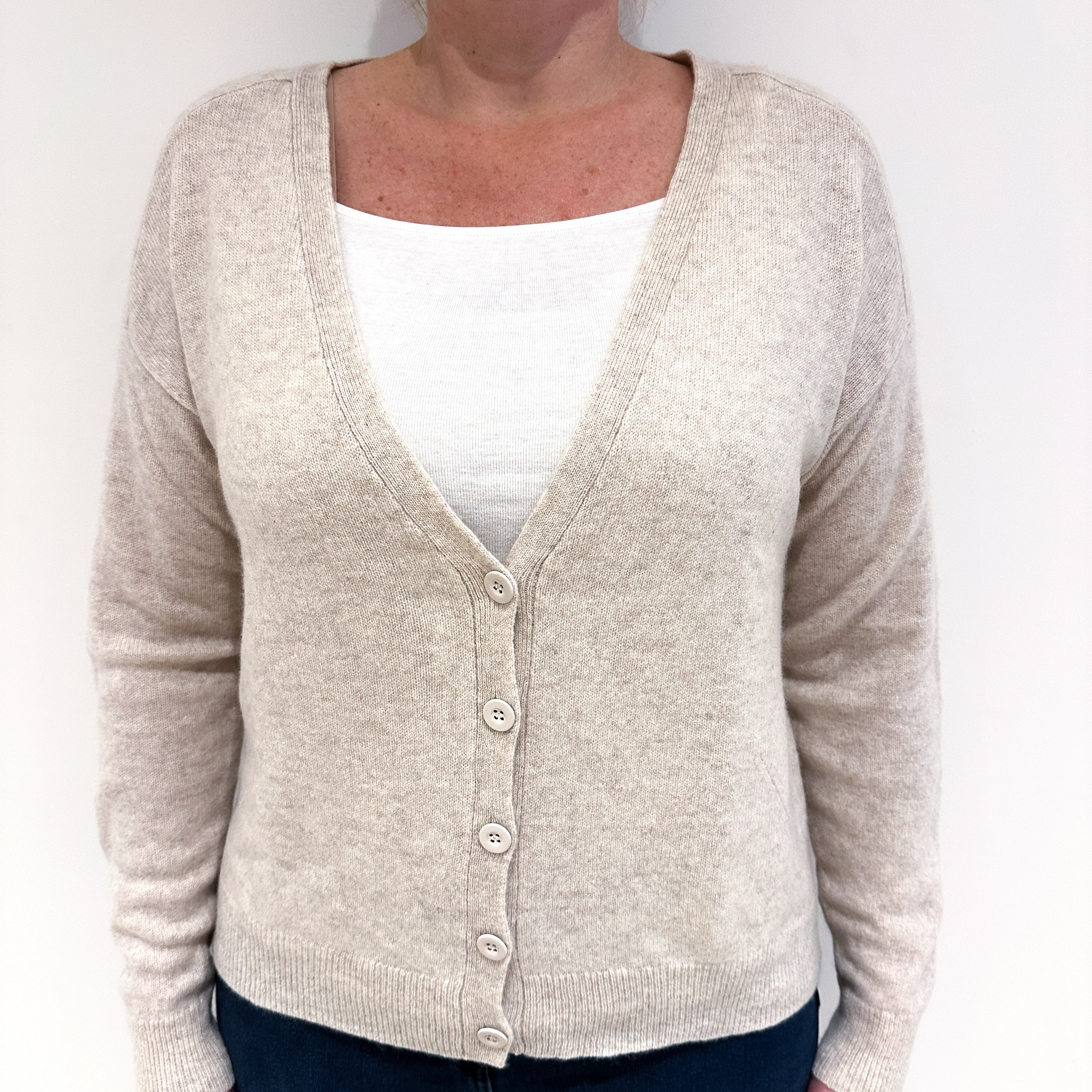 Oatmeal Cashmere V Neck Cardigan Large