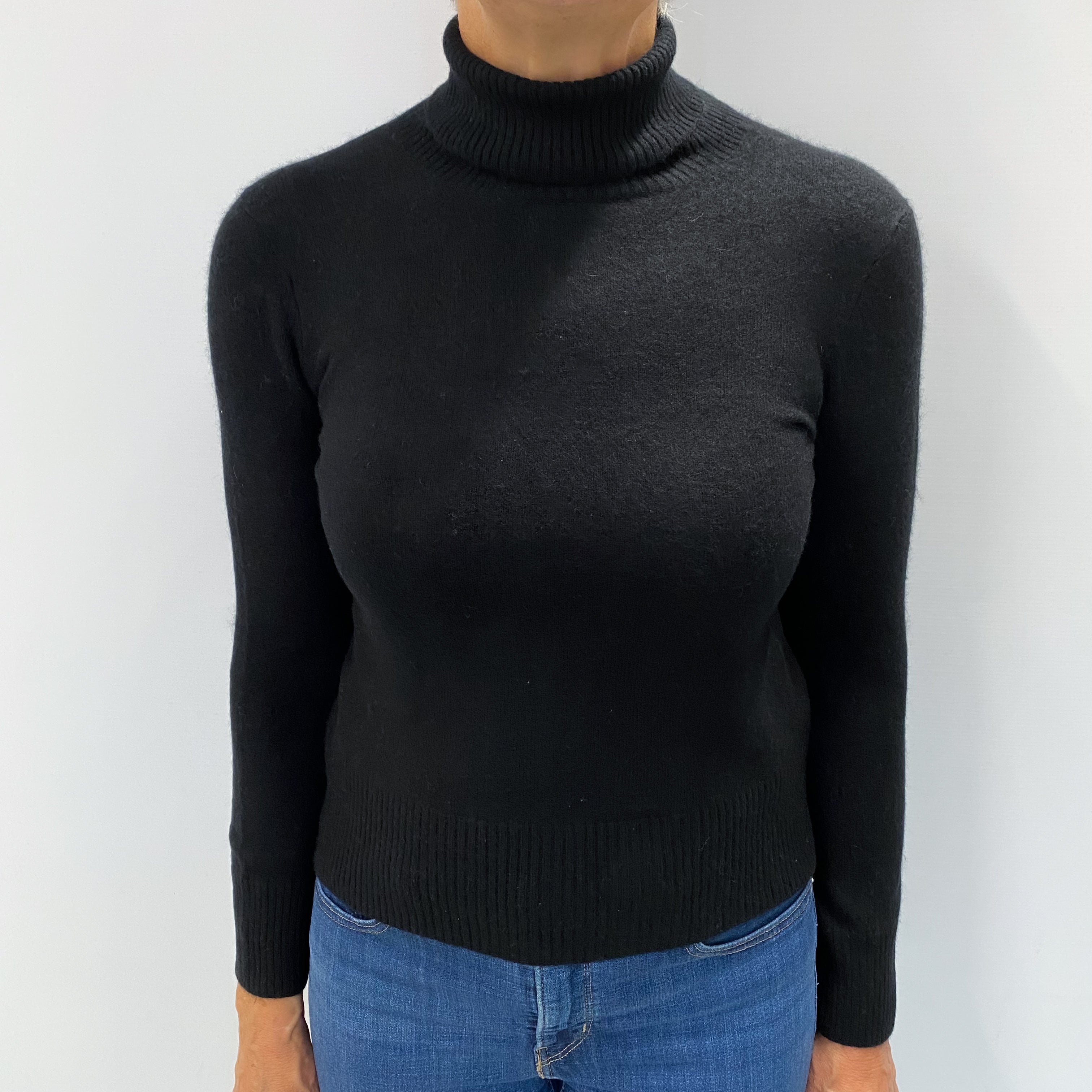 Black Cashmere Polo Neck Jumper Medium