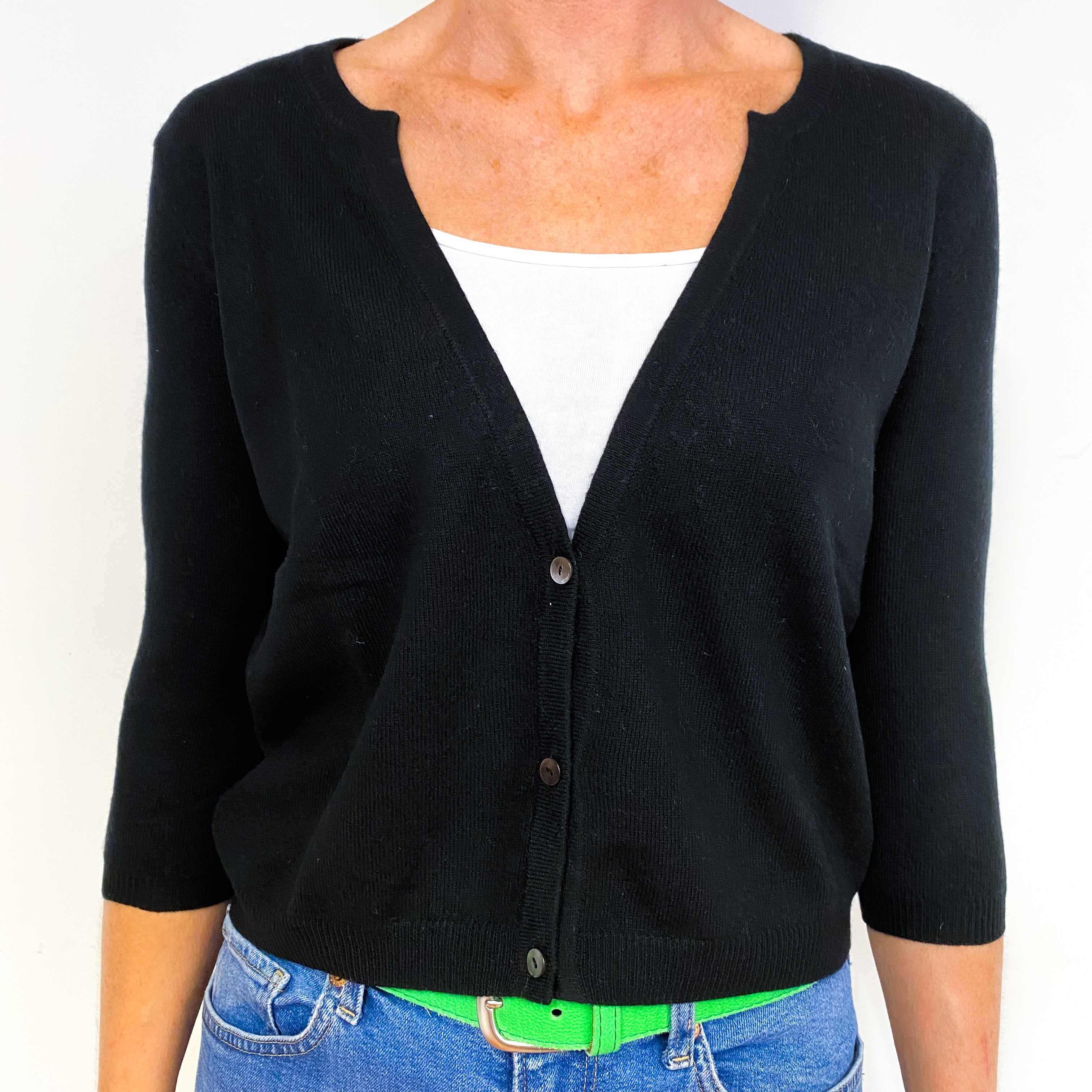 Black 3/4 Sleeve Cashmere Cropped Cardigan Medium