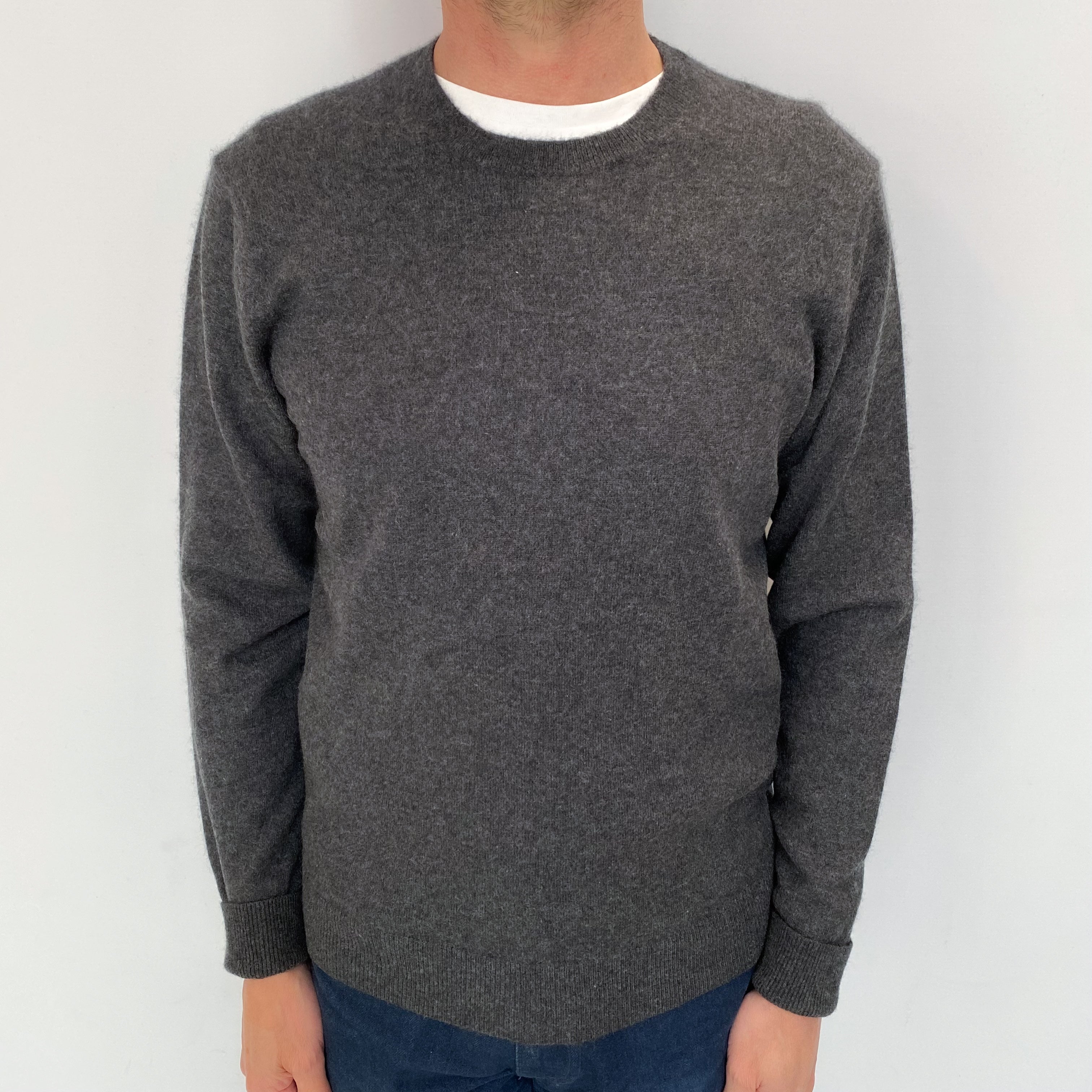 Men's Charcoal Grey Cashmere Crew Neck Jumper Small