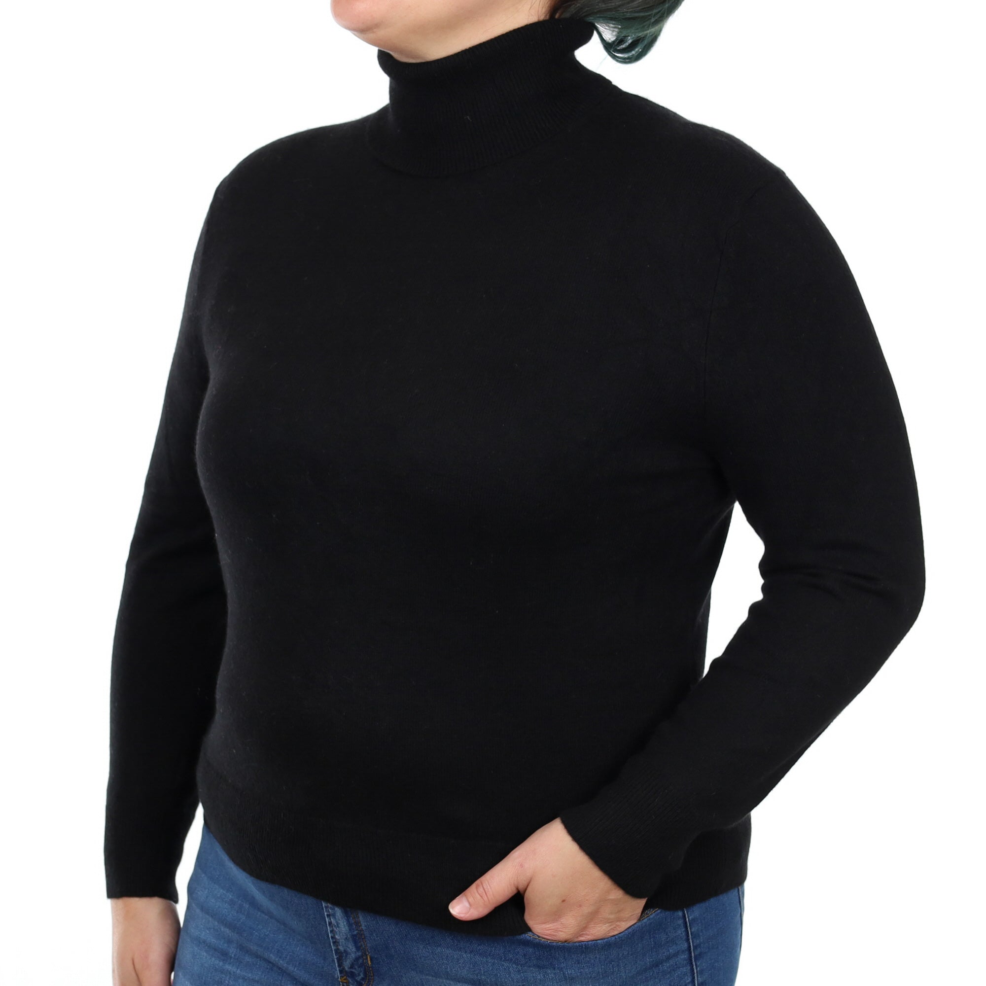 Black Cashmere Polo Neck Jumper Large