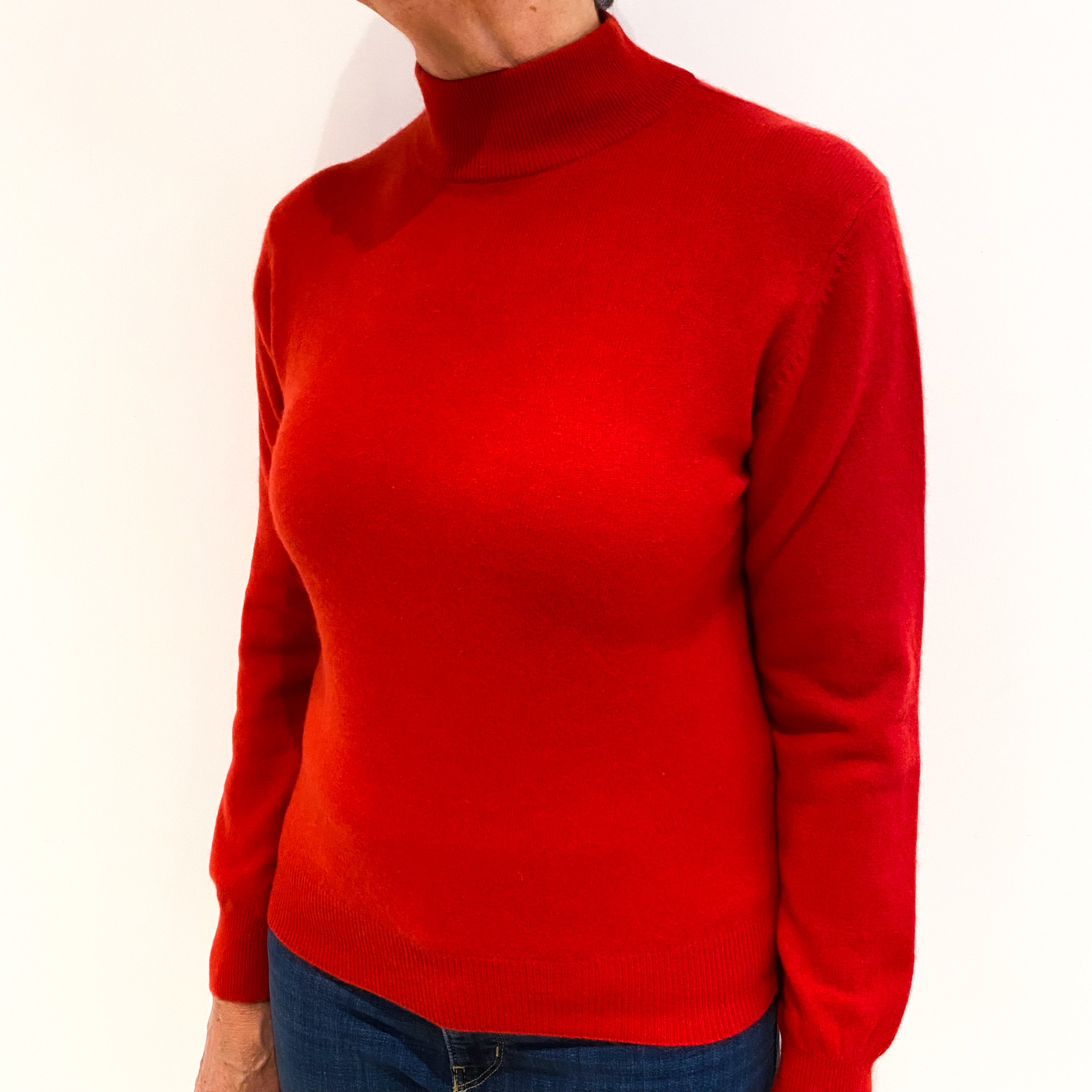 Scarlet Red Cashmere Turtle Neck Jumper Medium