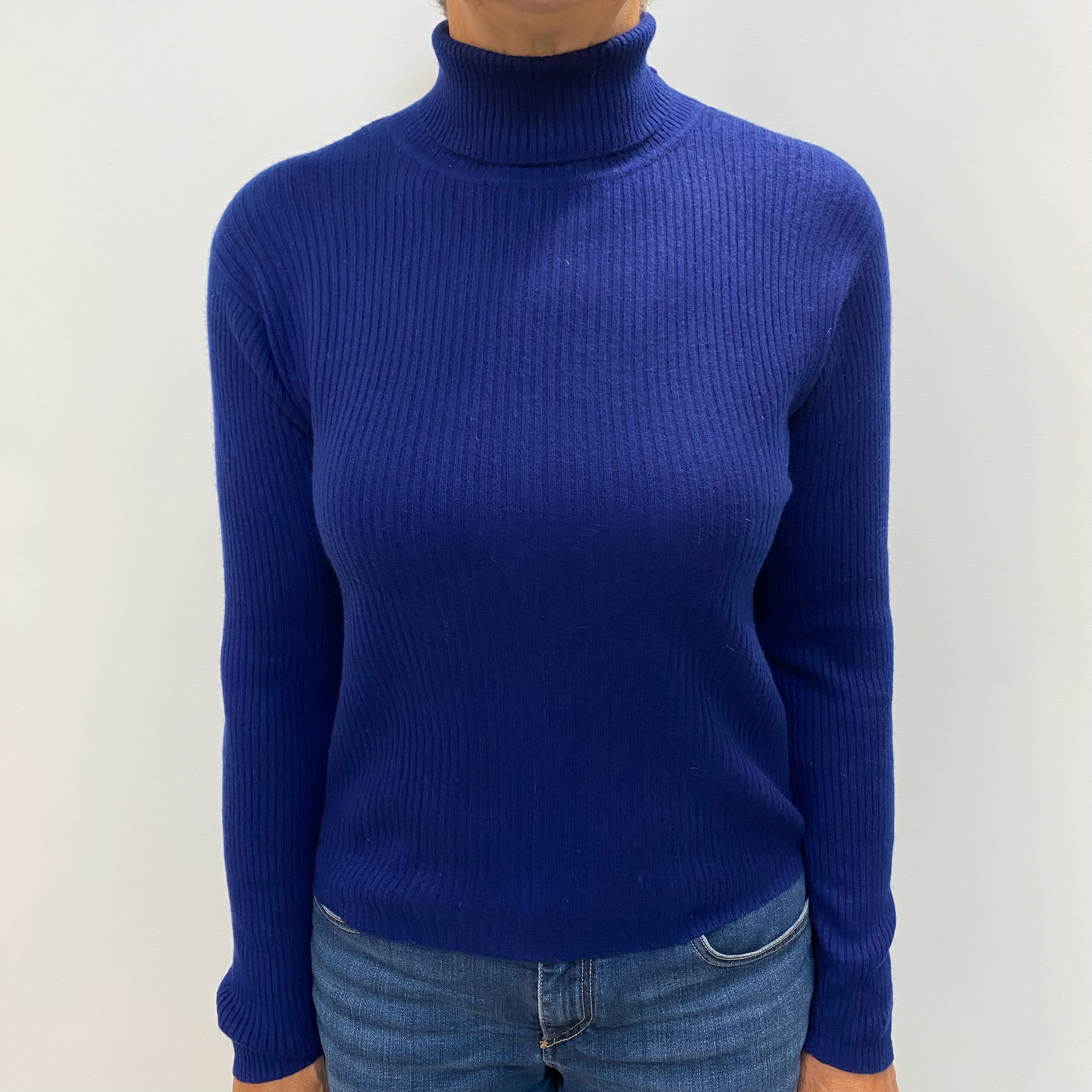 French Navy Cashmere Polo Neck Jumper Medium