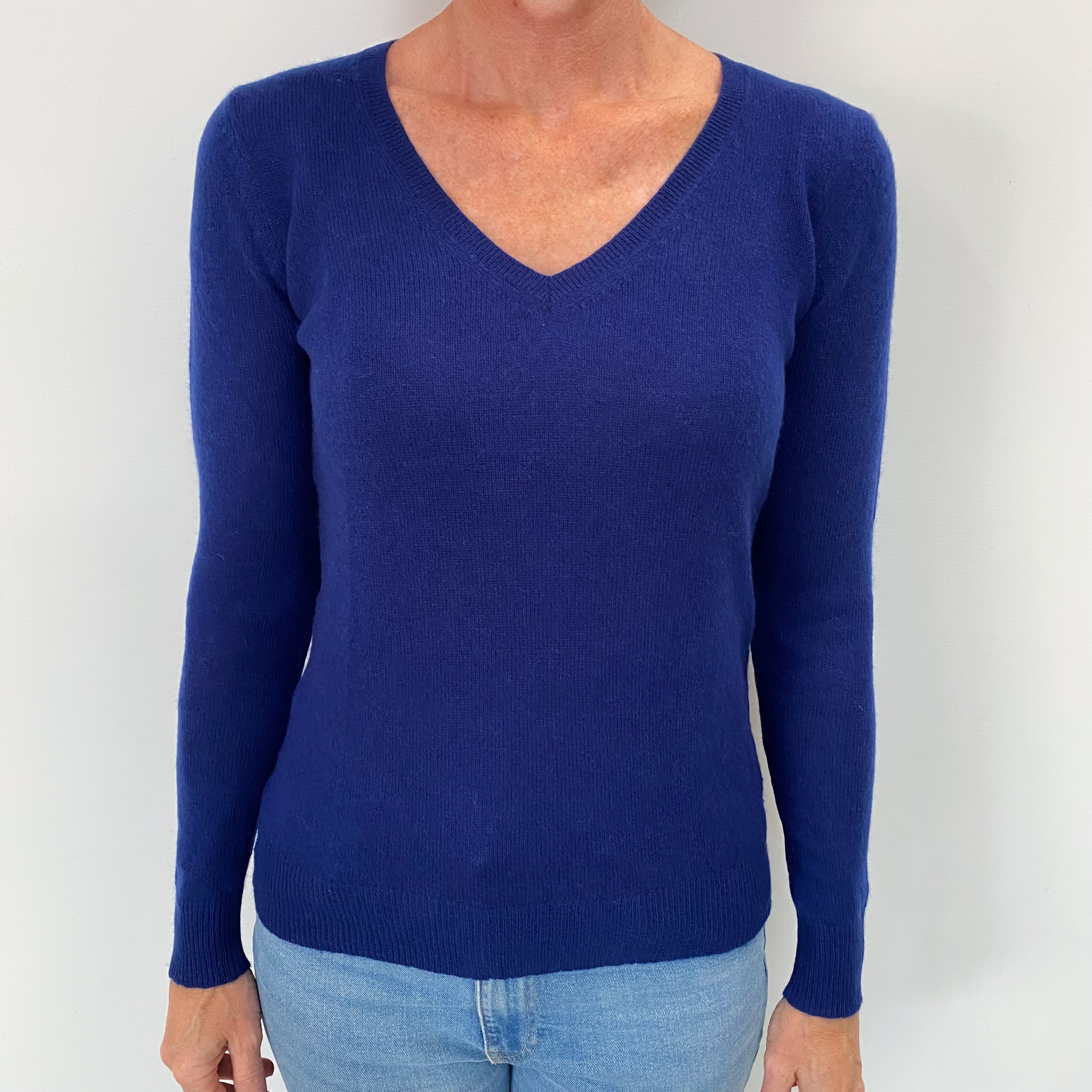 Indigo Blue Cashmere V Neck Jumper Small