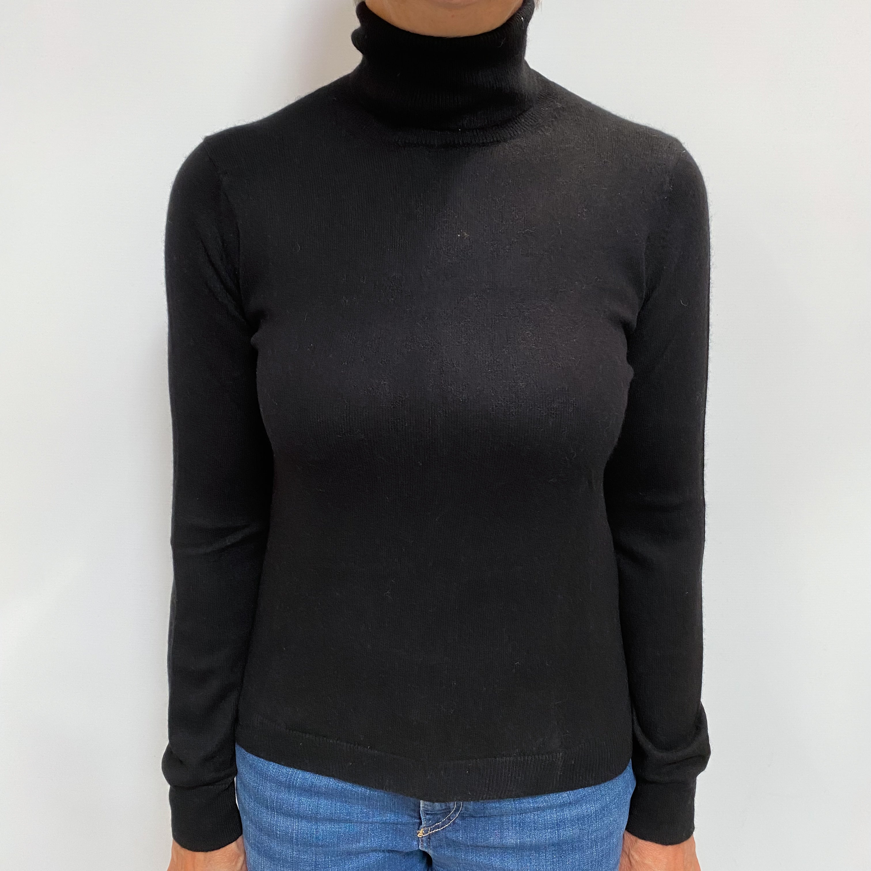Black Cashmere Polo Neck Jumper Medium