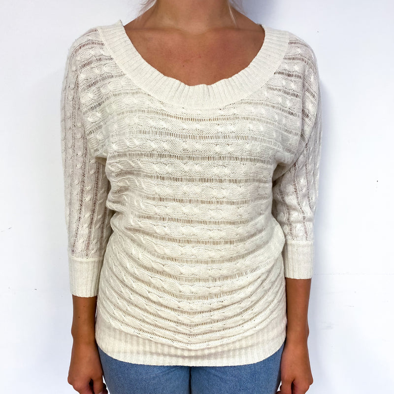 Cream Loose Cable Knit Batwing Cashmere Crew Neck Jumper Small