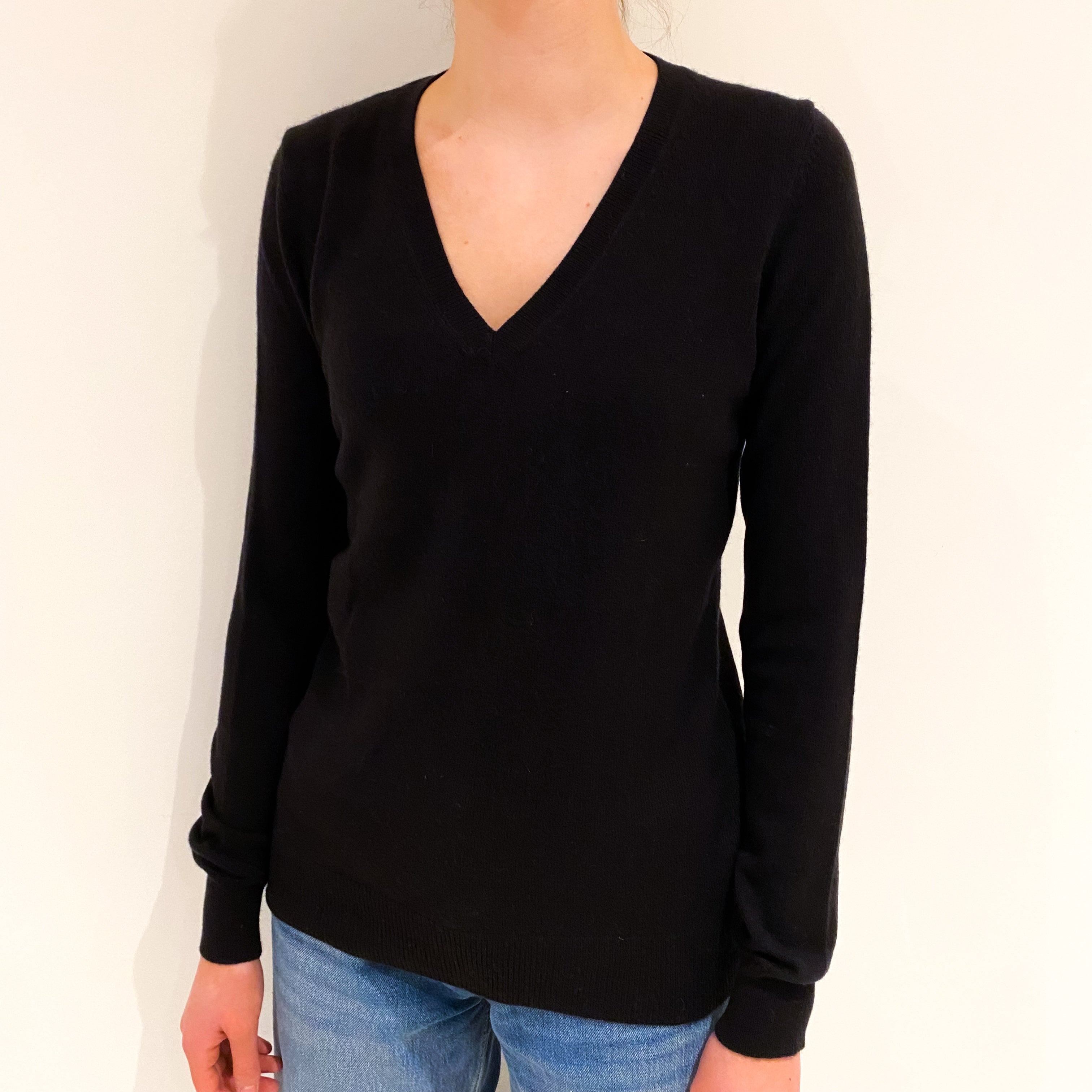 Black Cashmere V-Neck Jumper Extra Small