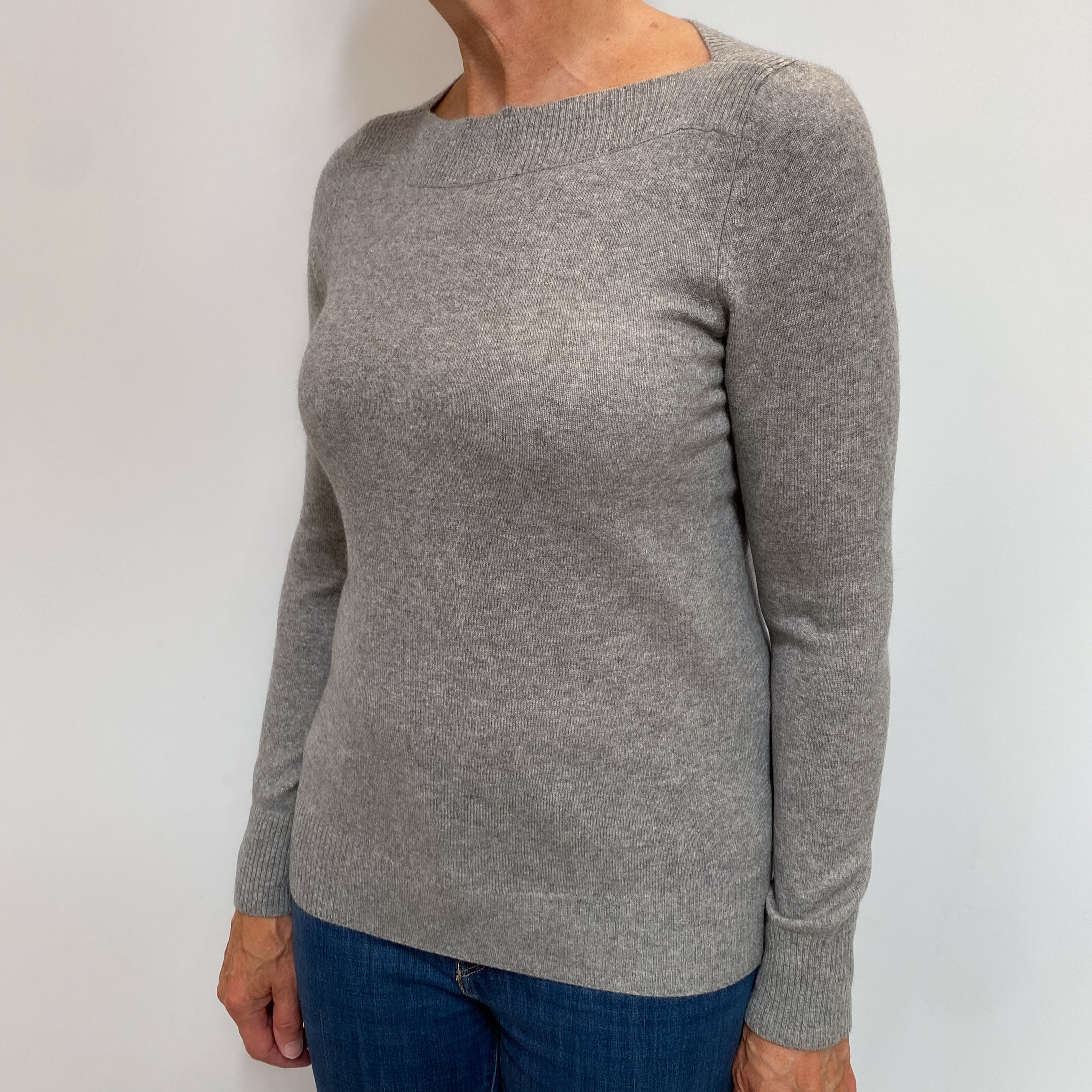 Ash Grey Cashmere Slash Neck Jumper Medium