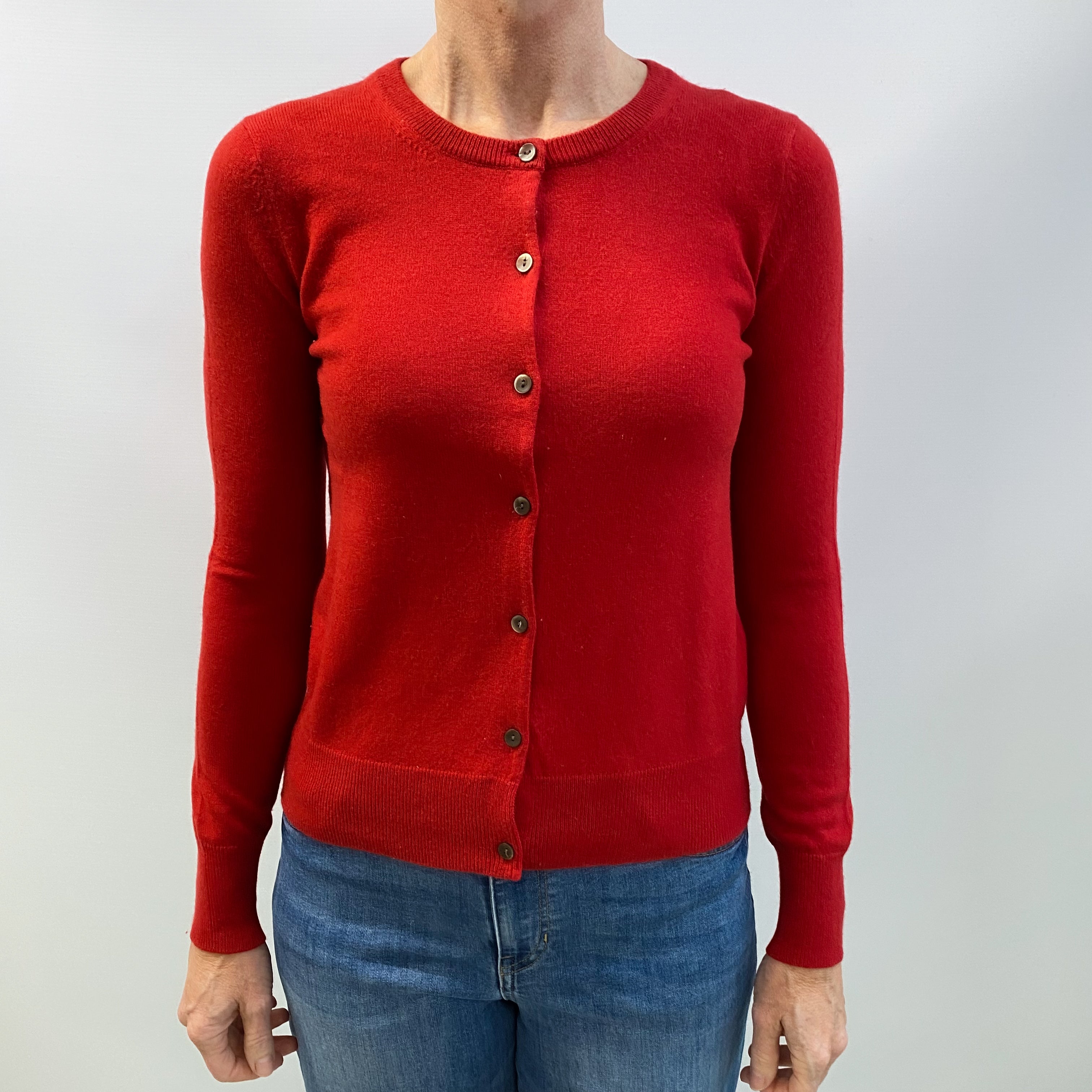 Scarlet Red Cashmere Crew Neck Cardigan Small