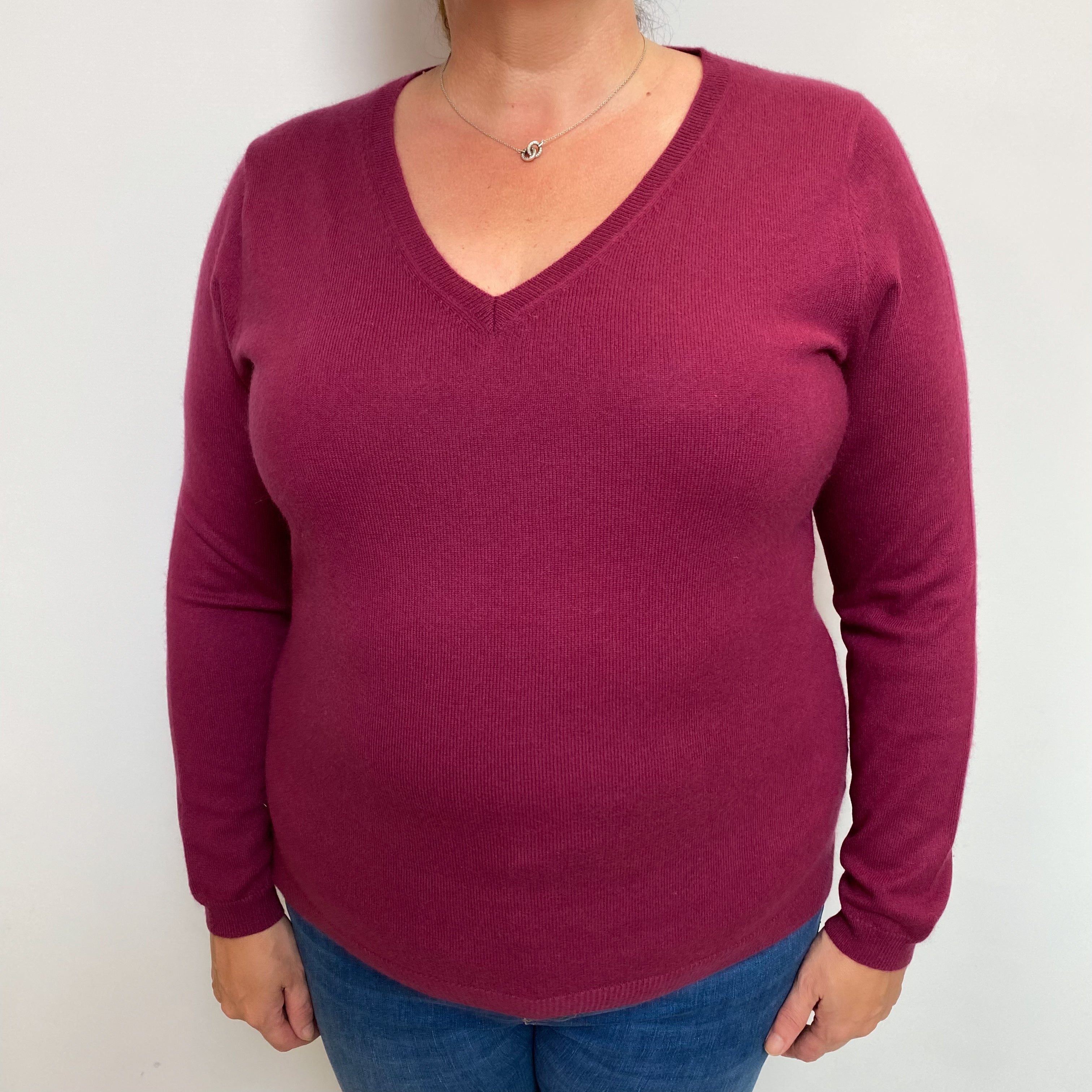Fig Purple Cashmere V Neck Jumper Extra Large