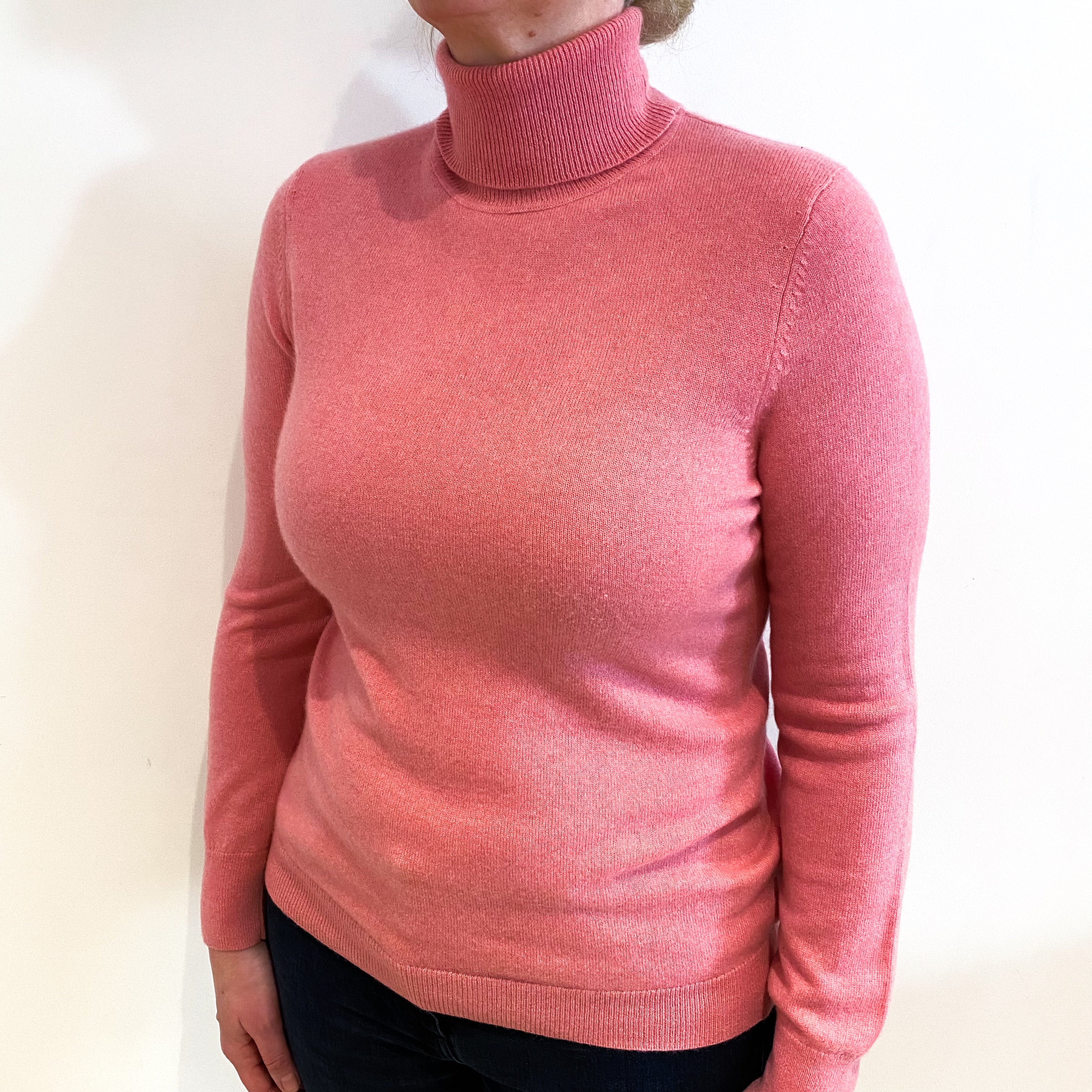 Blush Pink Cashmere Polo Neck Jumper Large