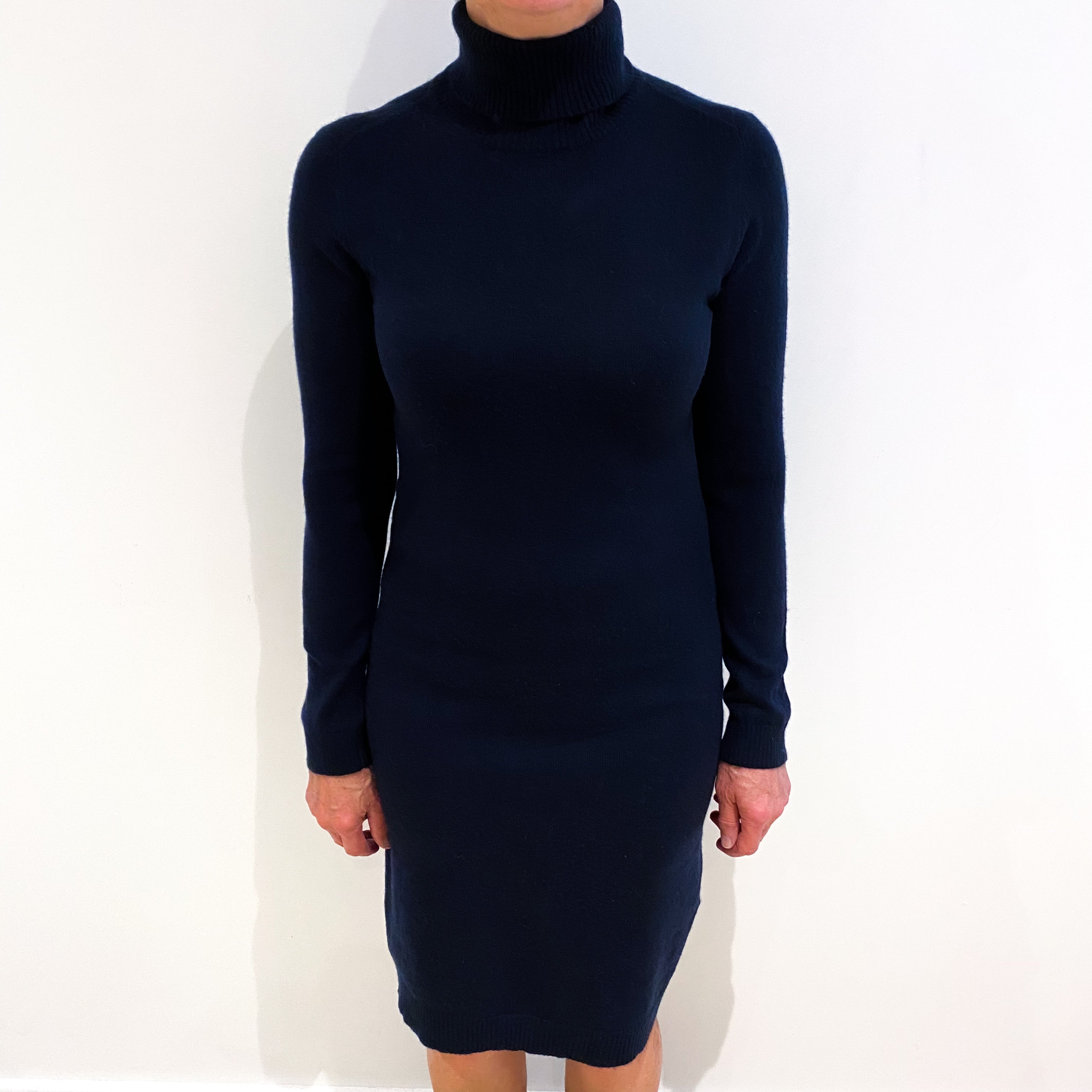 Navy Blue Cashmere Polo Neck Dress Medium
