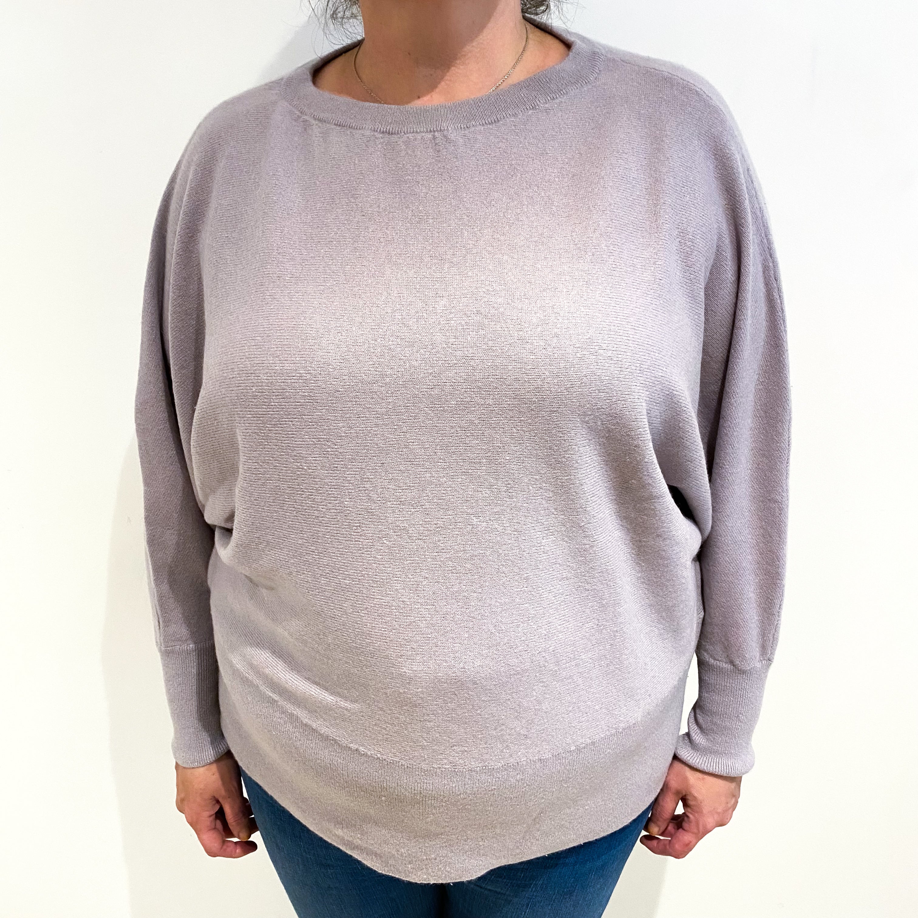 Pale Purple Grey Cashmere Crew Neck Jumper Extra Large