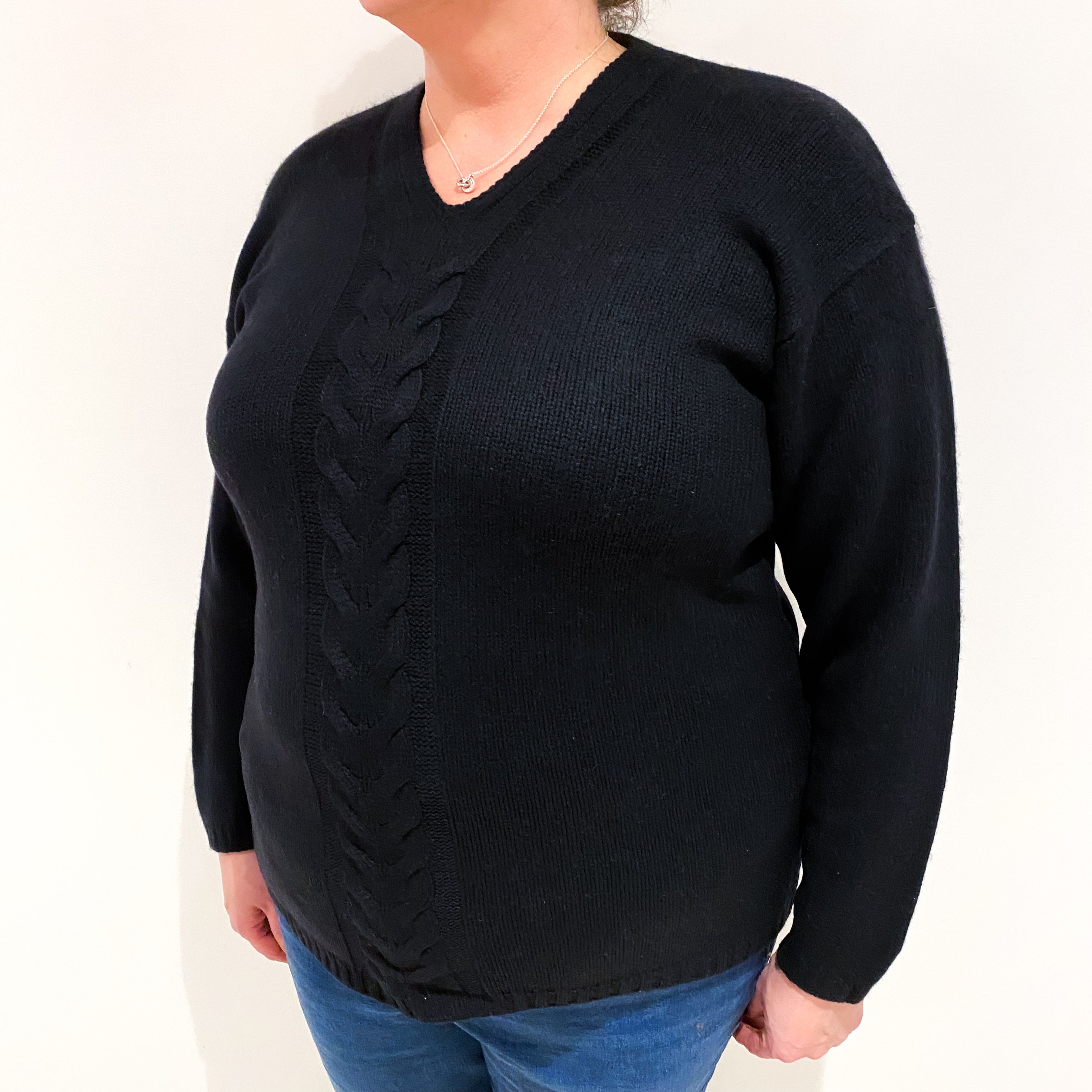 Black Chucky Cashmere V Neck Jumper Extra Large