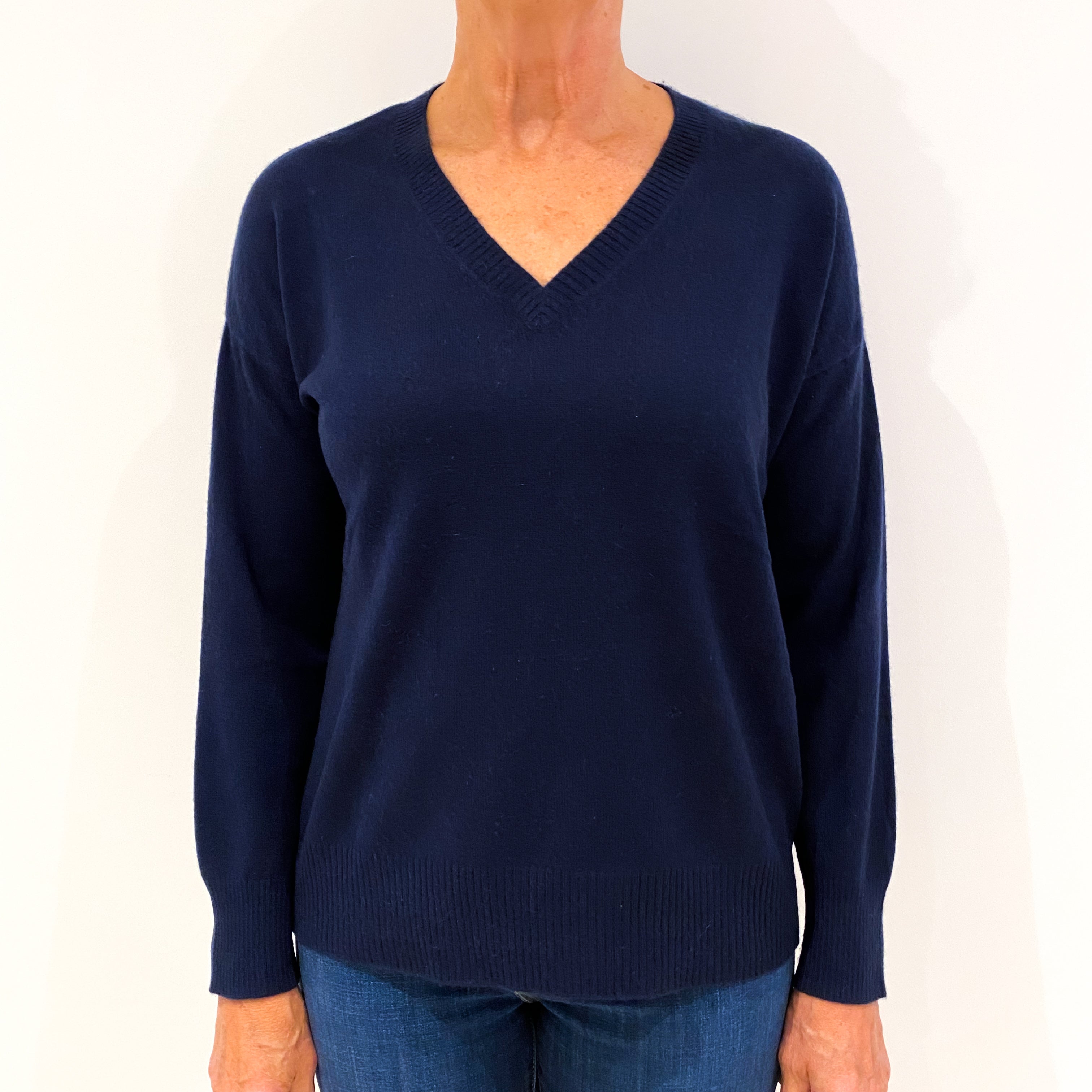 Midnight Blue Cashmere V-Neck Jumper Medium