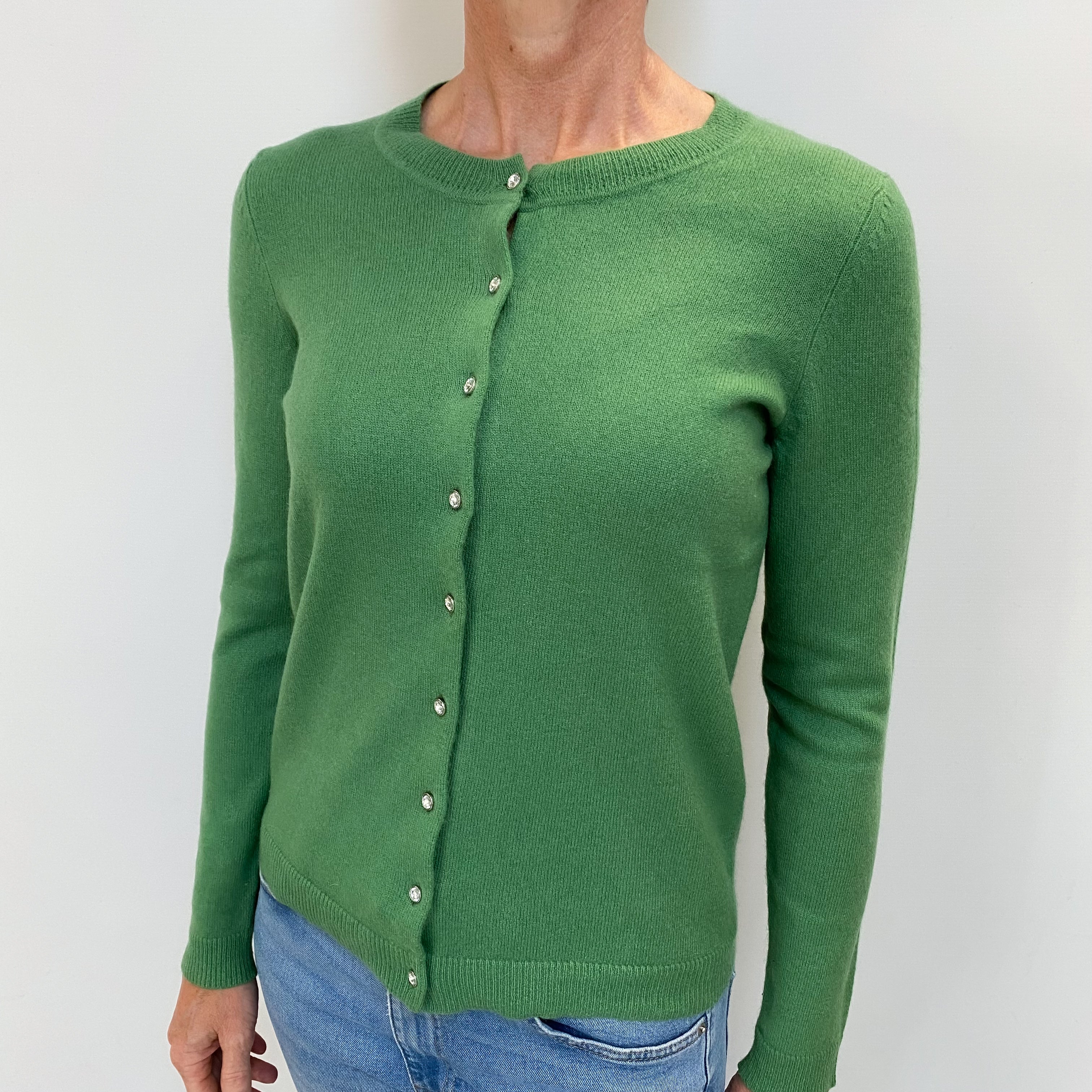 Grass Green Cashmere Crew Cardigan Small