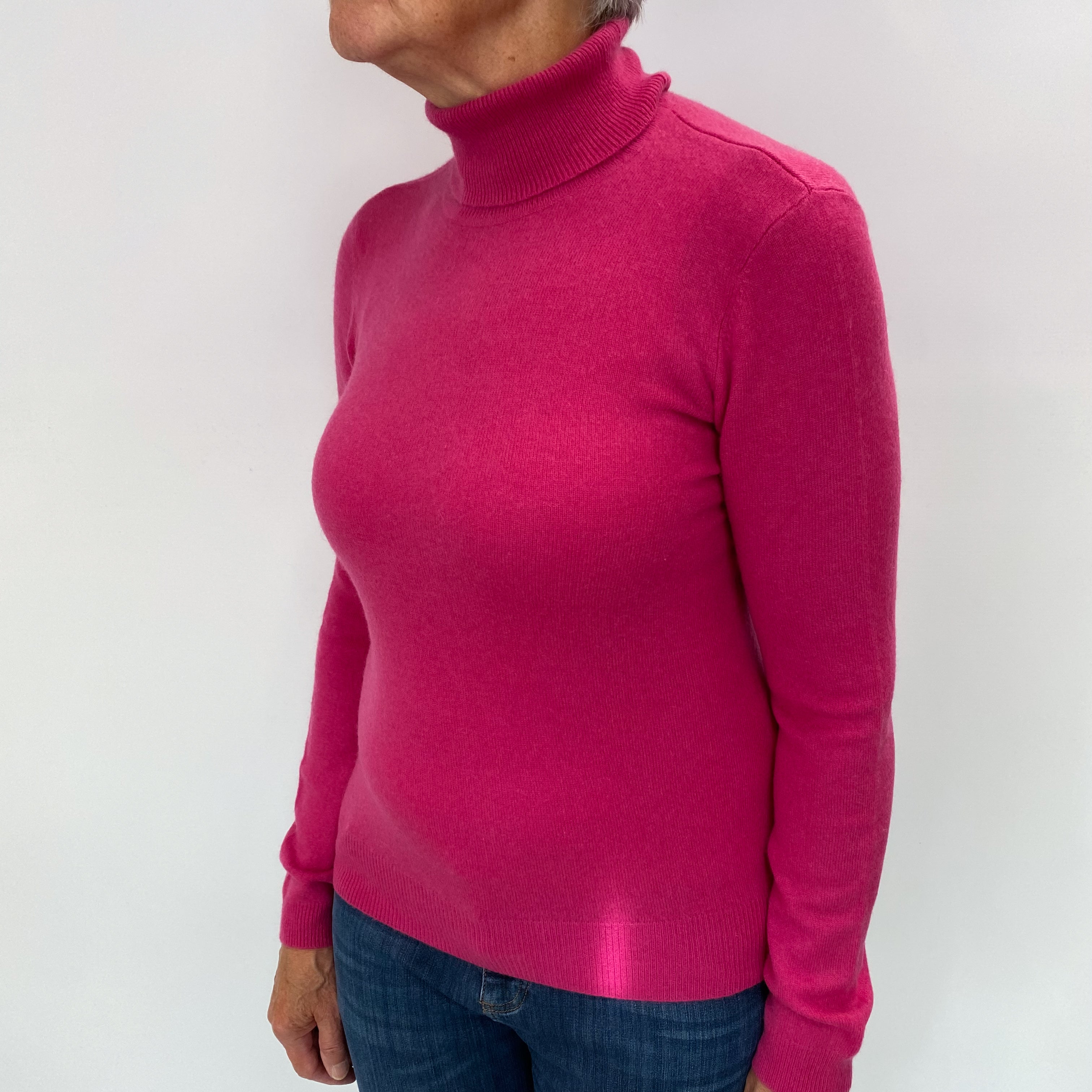 Cherry Pink Cashmere Polo Neck Jumper Medium