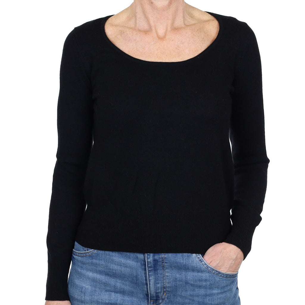 Black Keyhole Back Cashmere Scoop Neck Jumper Small