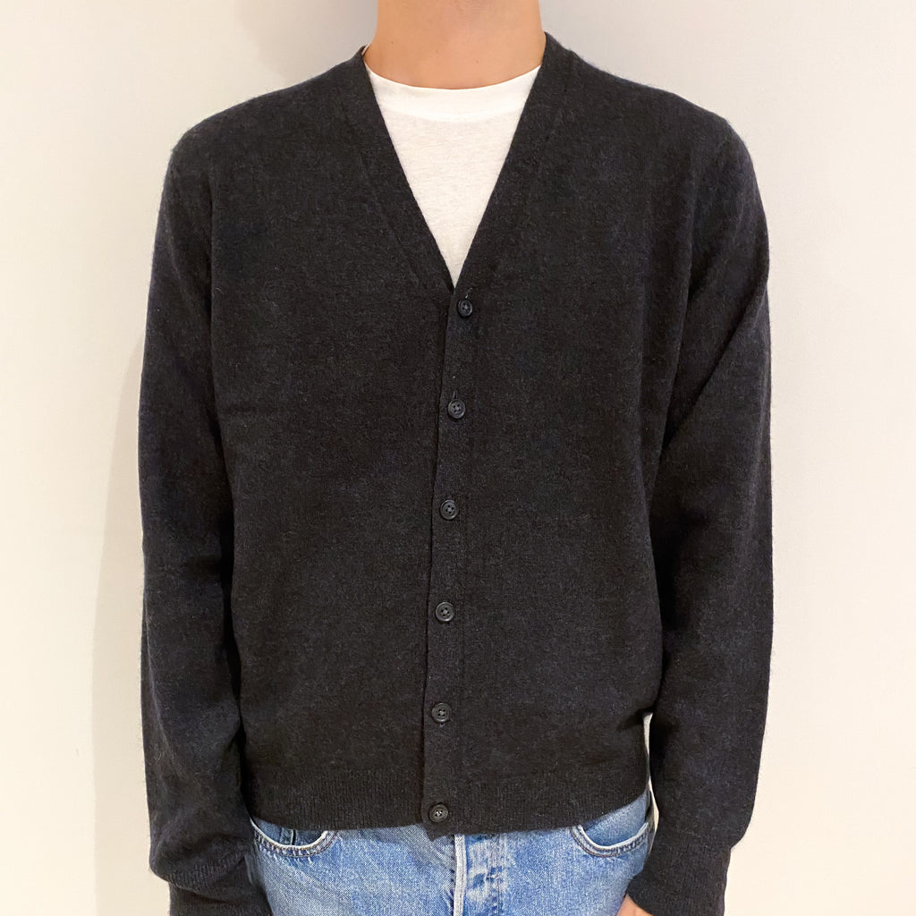Men's Charcoal Grey Cashmere V Neck Cardigan Large