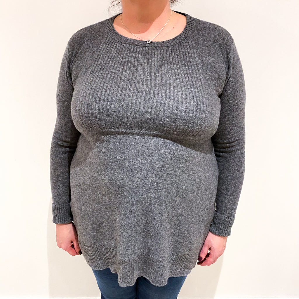 Slate Grey Rib Panel Cashmere Crew Neck Jumper Extra Large