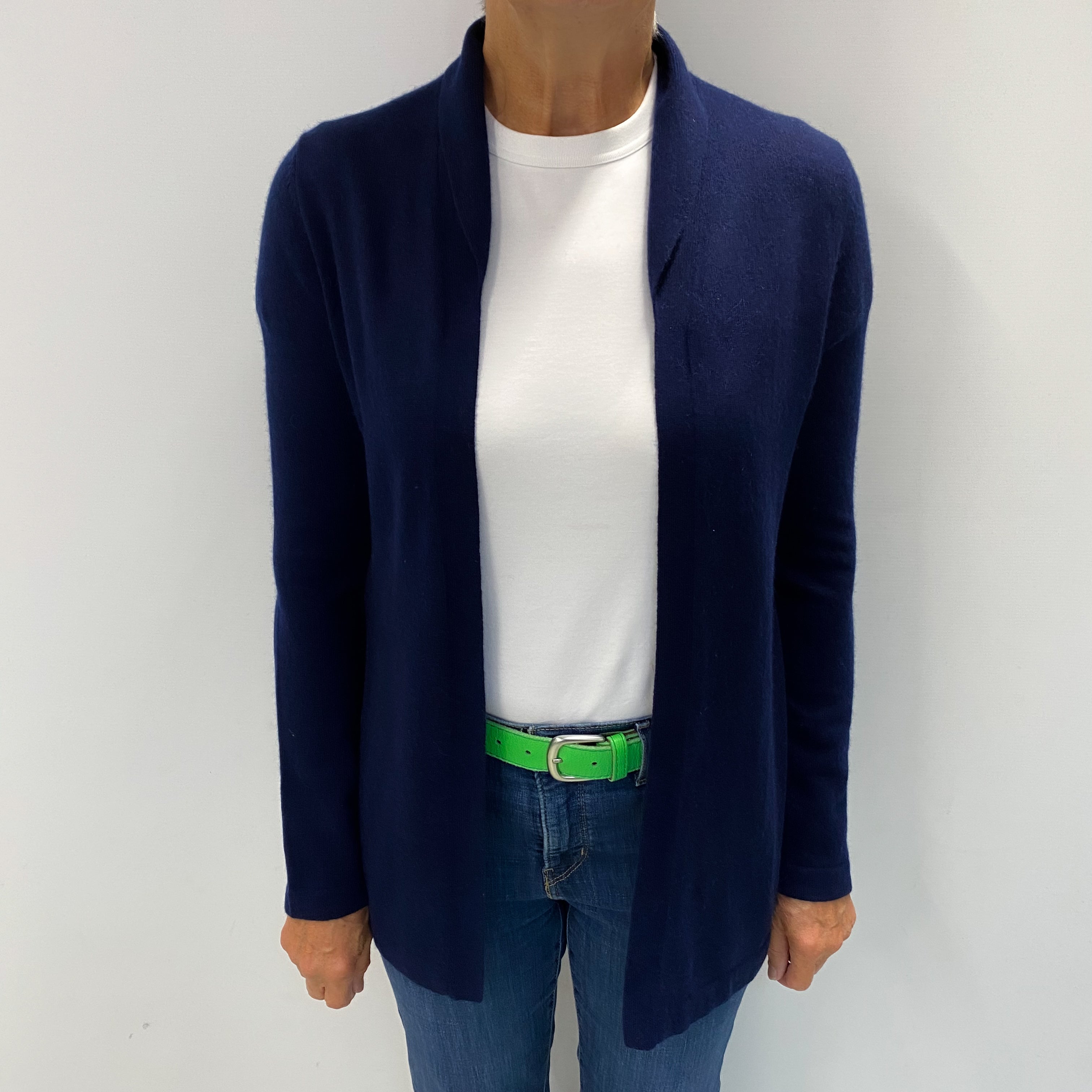 Navy Blue Cashmere Edge To Edge Cardigan Medium