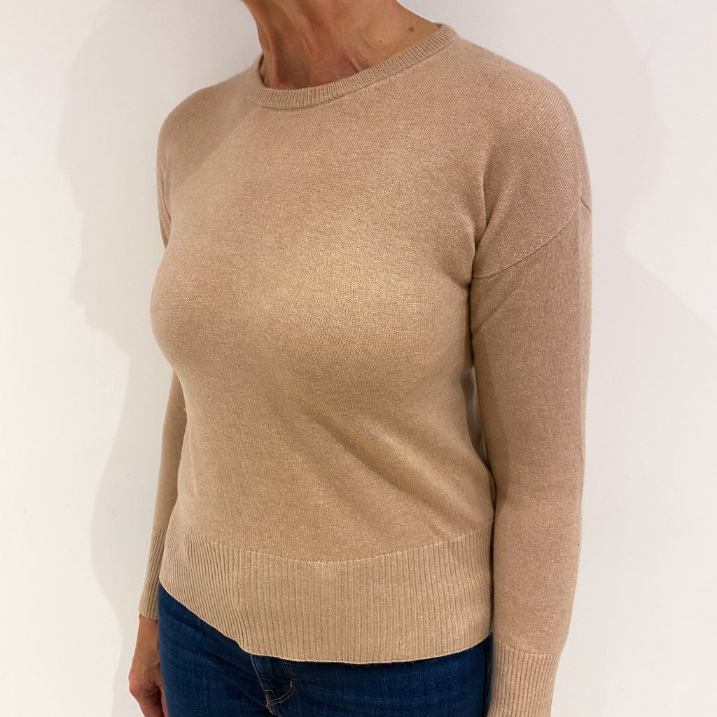Beige Cashmere Crew Neck Jumper Medium