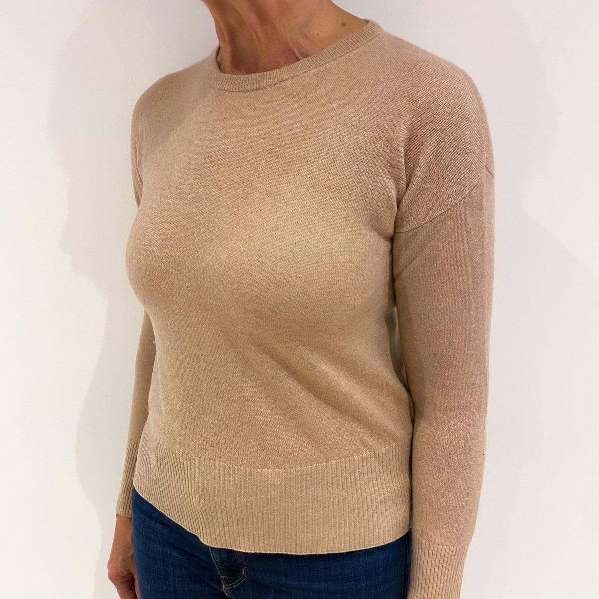 Beige Cashmere Crew Neck Jumper Medium