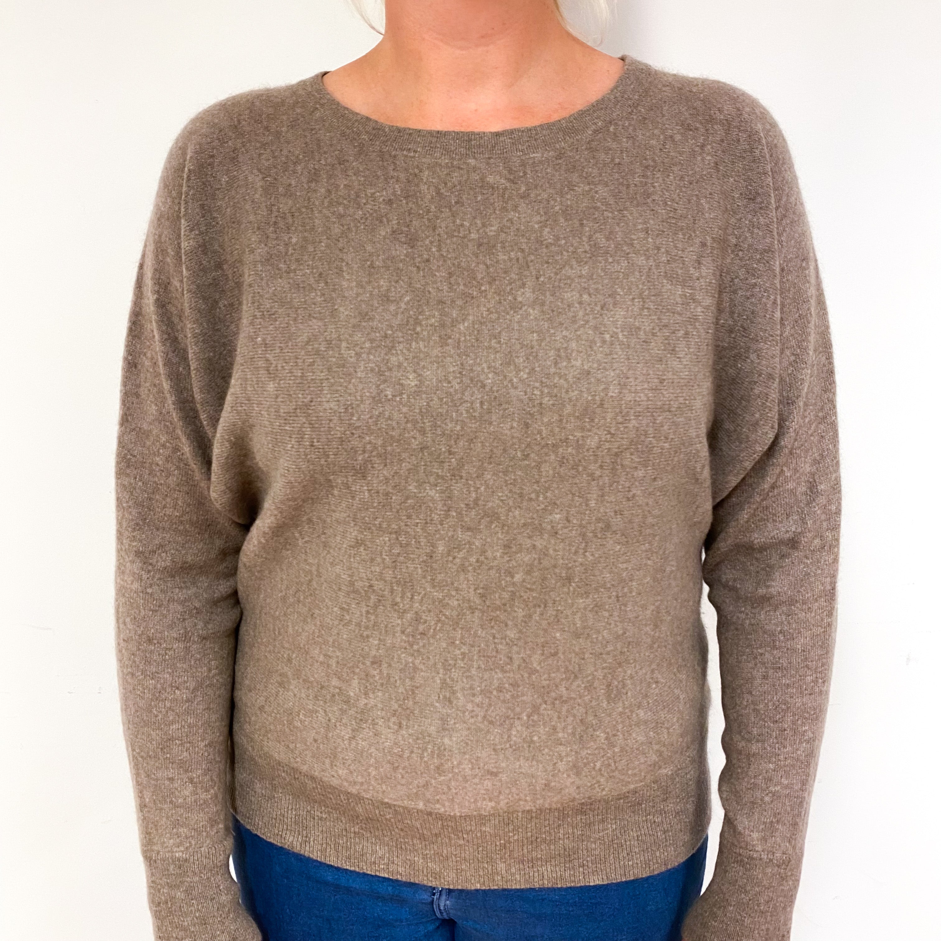 Mocha Brown Batwing Cashmere Crew Neck Jumper Large