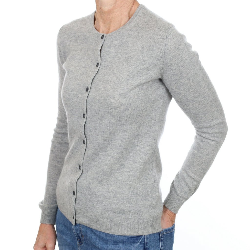Smoke Grey Cashmere Crew Neck Cardigan Small