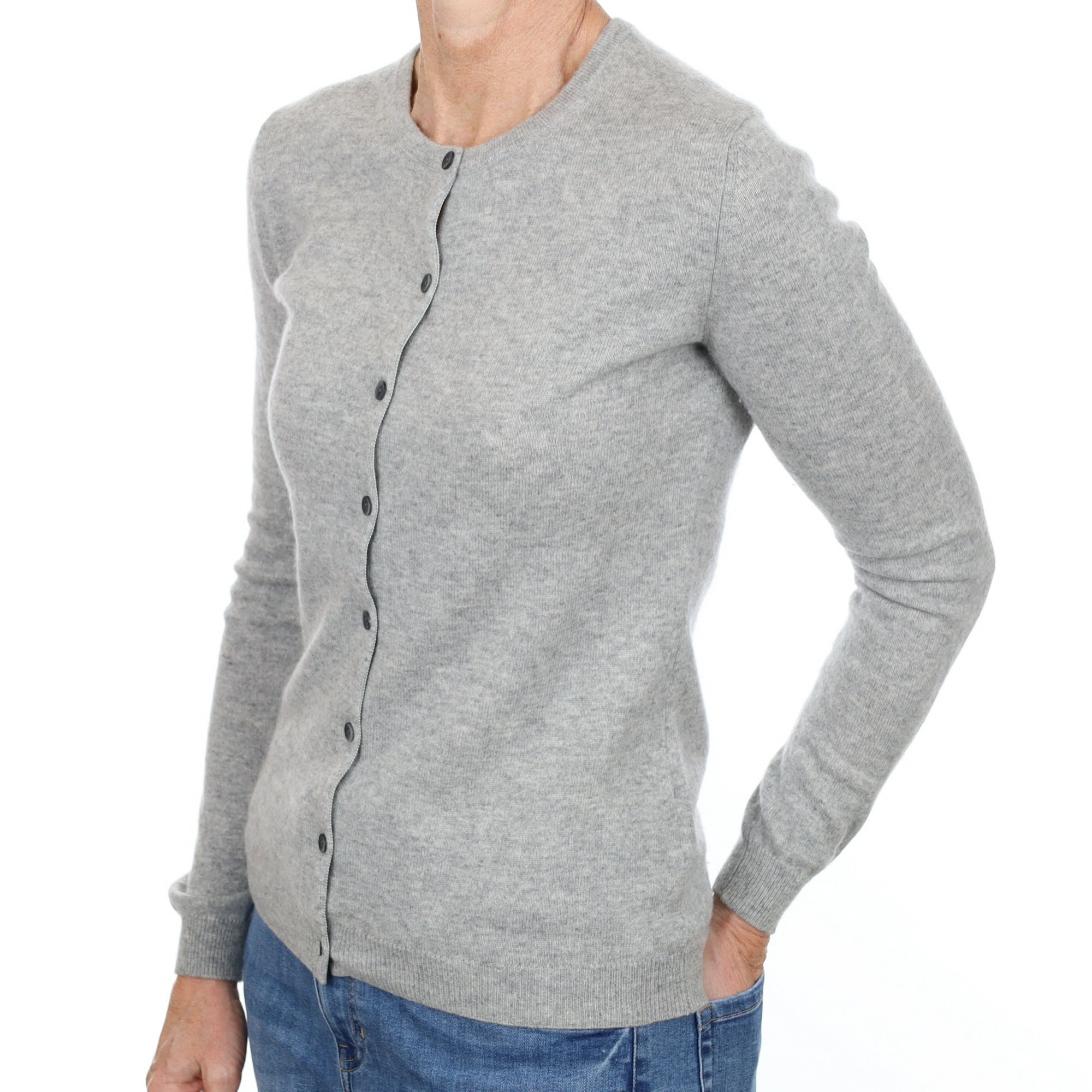 Smoke Grey Cashmere Crew Neck Cardigan Small