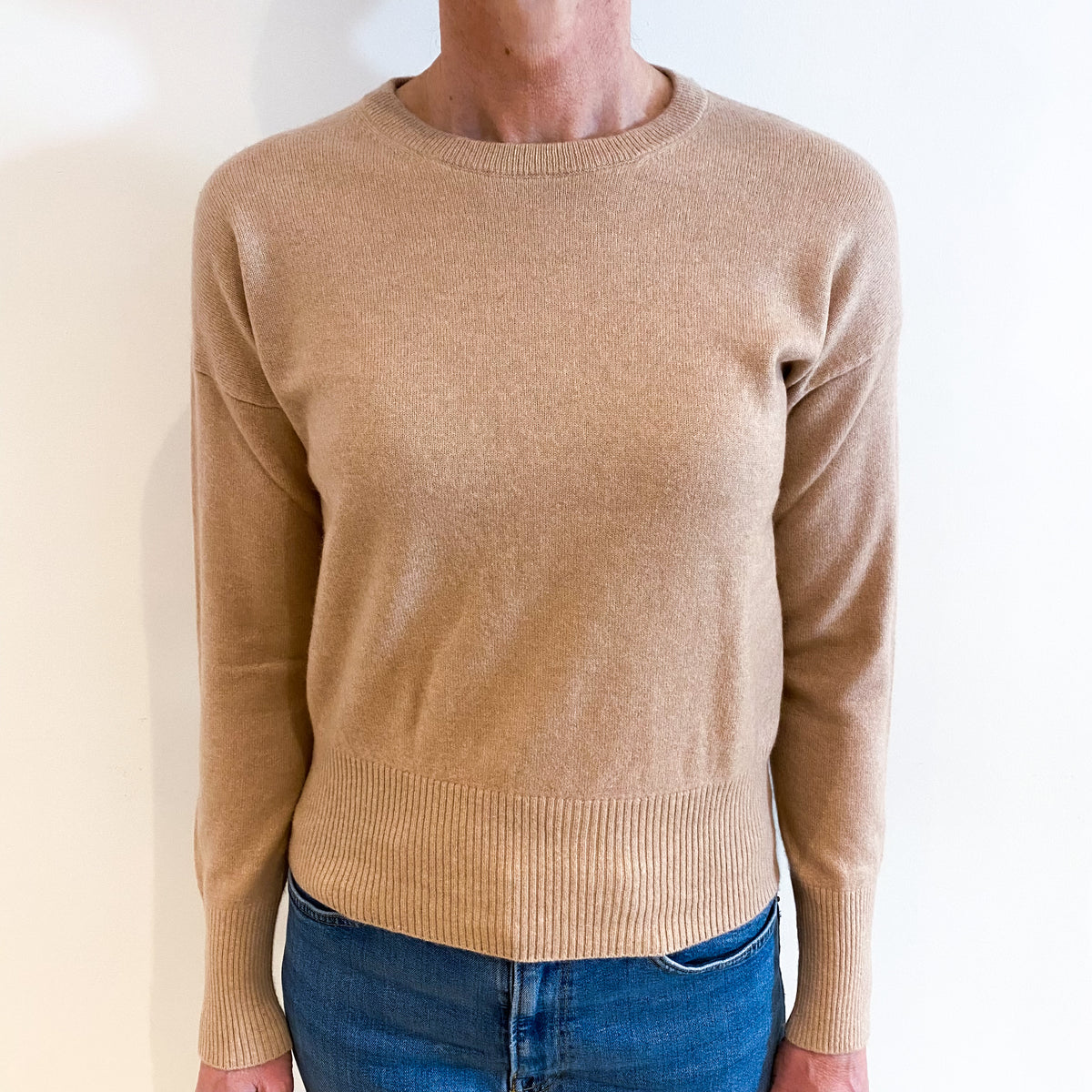Fudge Brown Cashmere Crew Neck Jumper Small