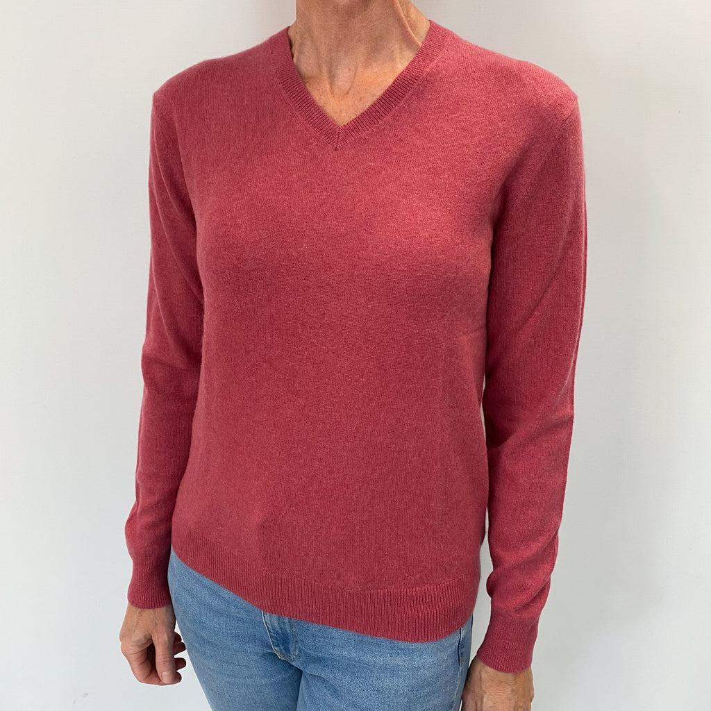Crushed Raspberry Pink Cashmere V Neck Jumper Small